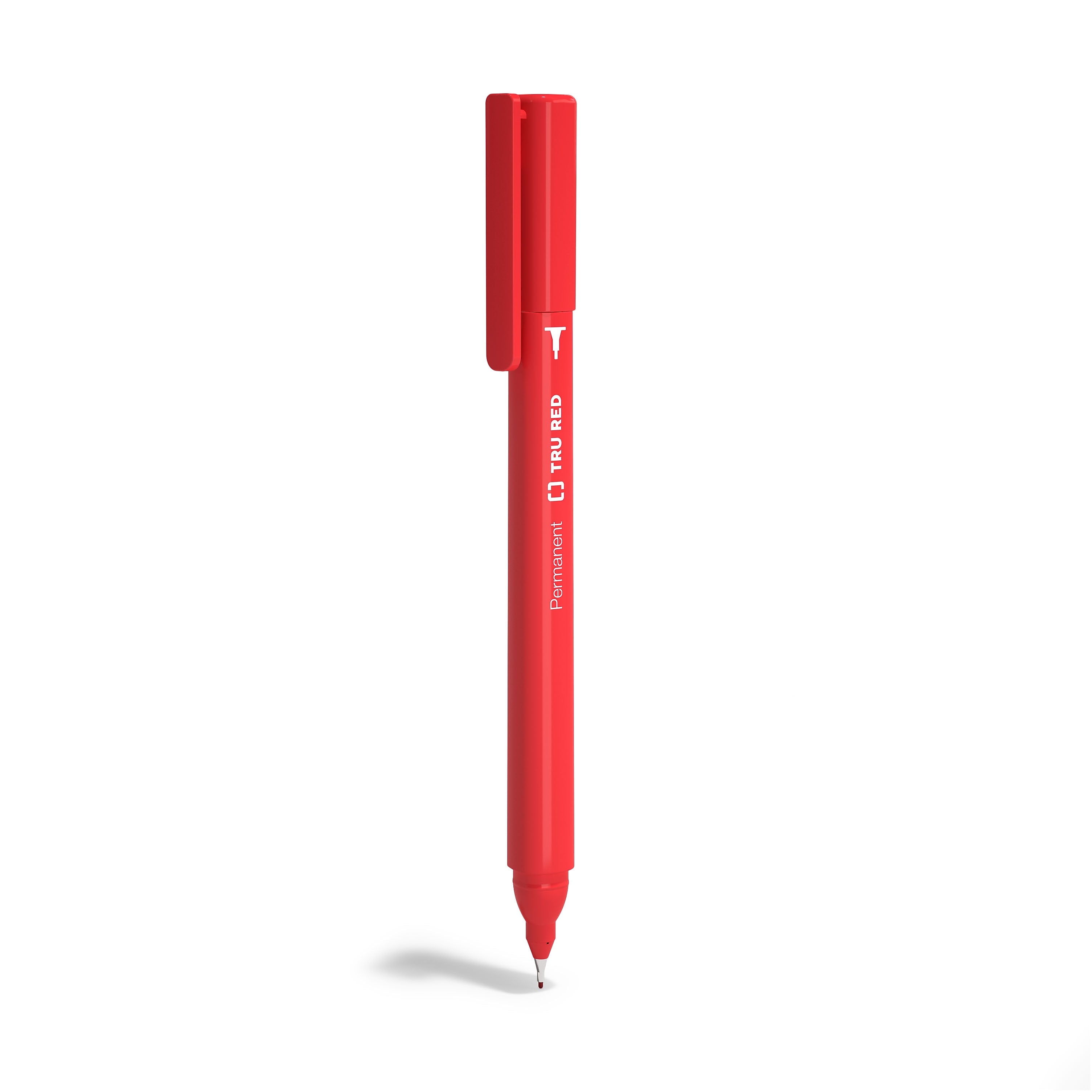 TRU RED™ Pen Permanent Markers, Ultra Fine Tip, Red, 12/Pack
