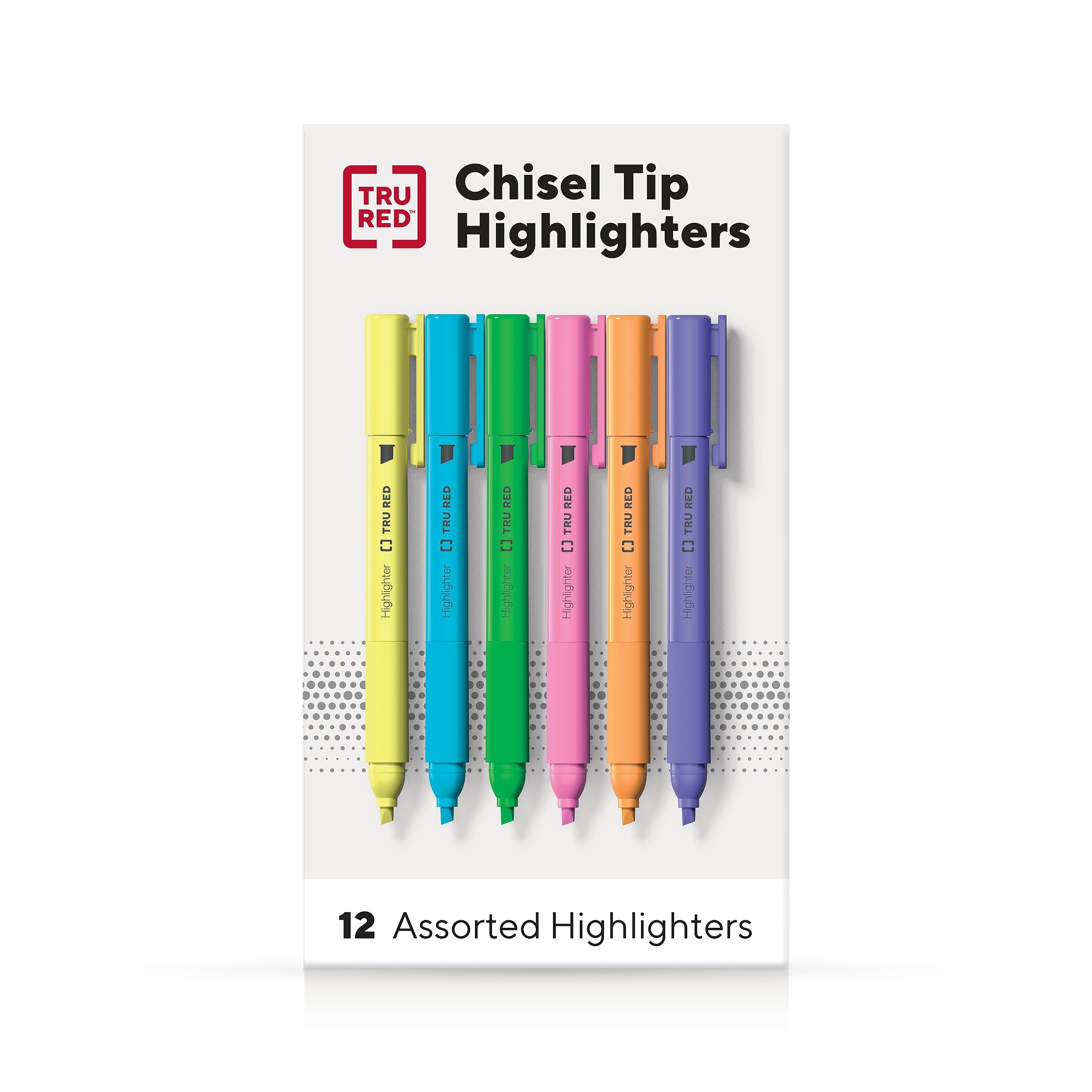 TRU RED™ Pocket Stick Highlighter with Grip, Chisel Tip, Assorted, 12/Pack