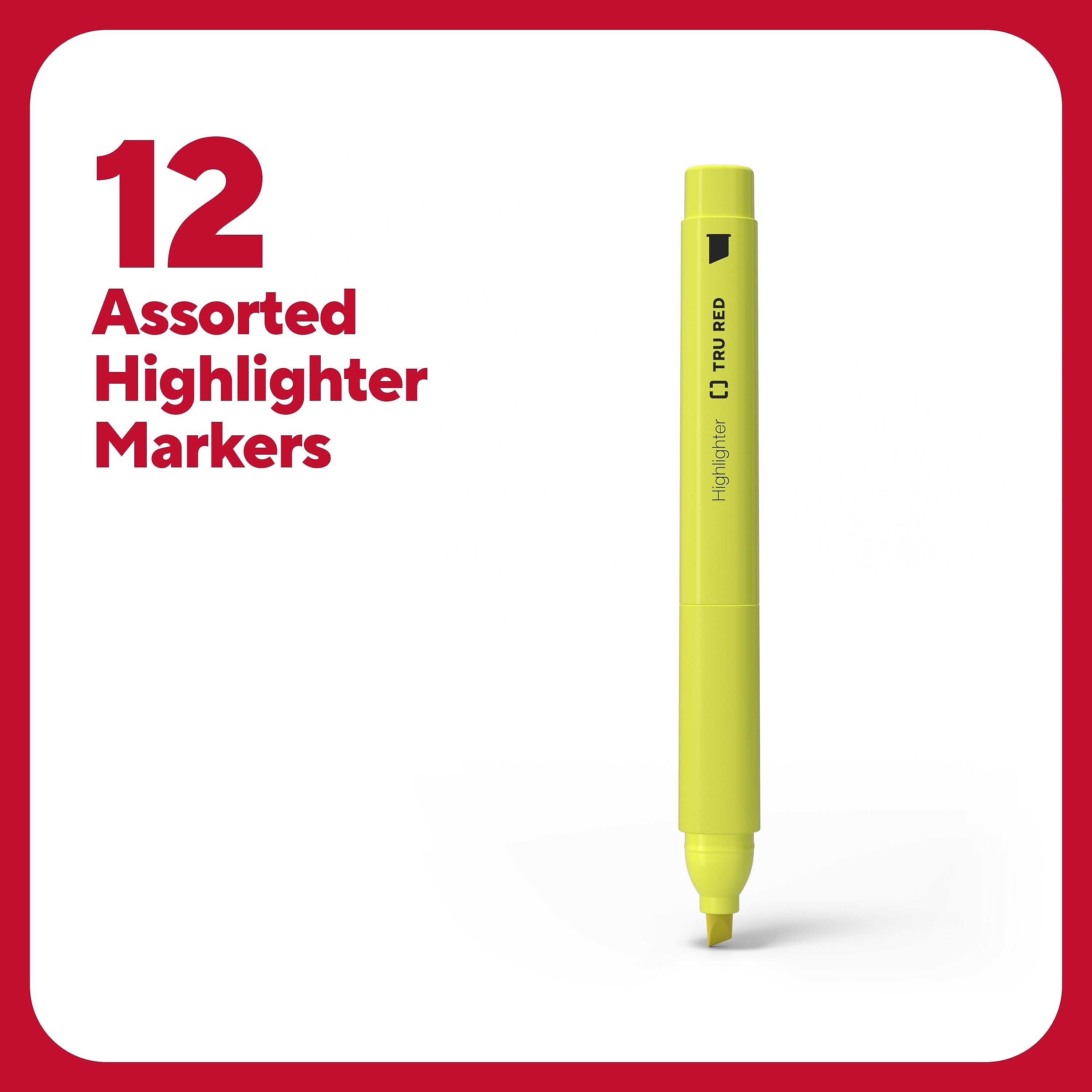 TRU RED™ Pocket Stick Highlighter with Grip, Chisel Tip, Assorted, 12/Pack