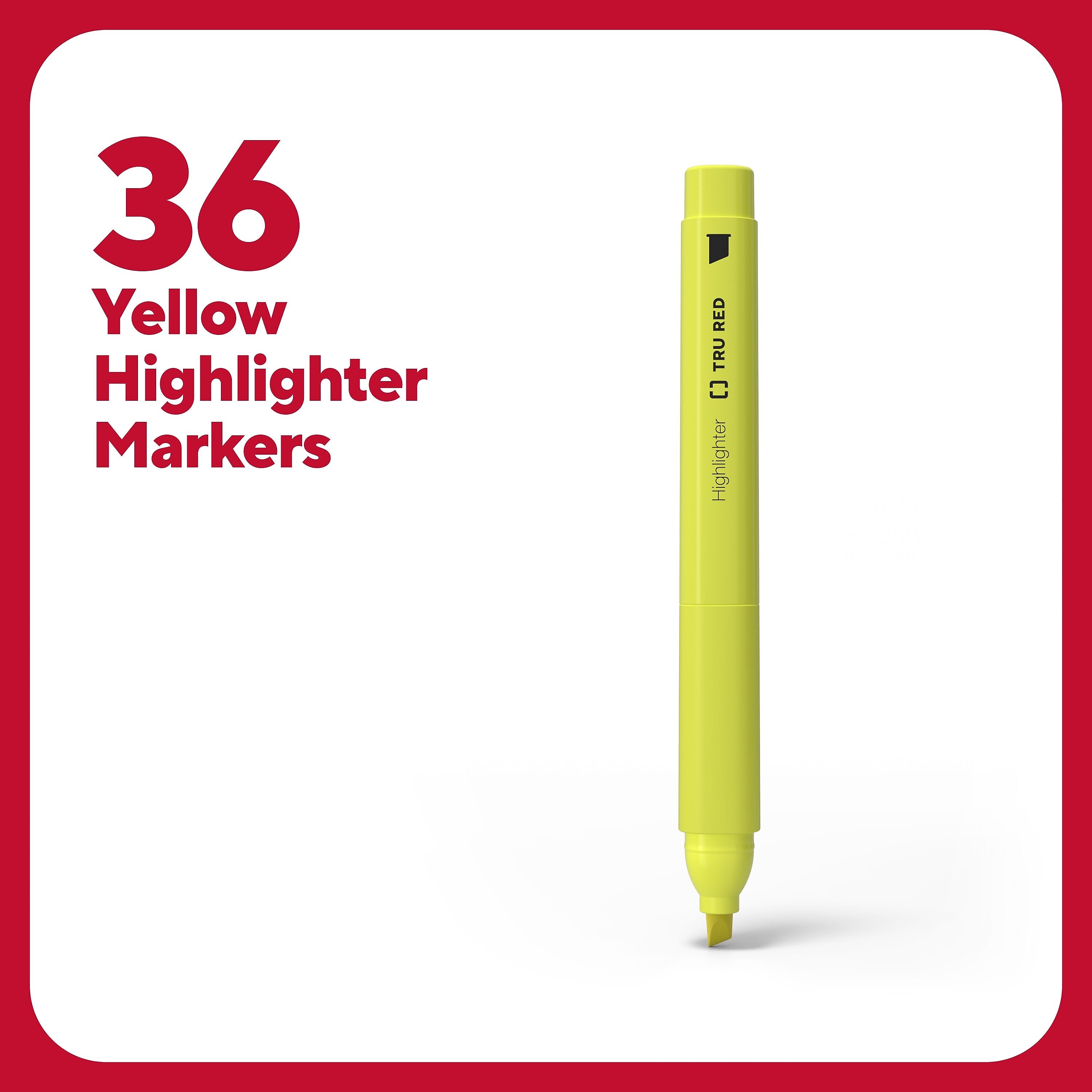 TRU RED™ Pocket Stick Highlighter with Grip, Chisel Tip, Yellow, 36/Pack