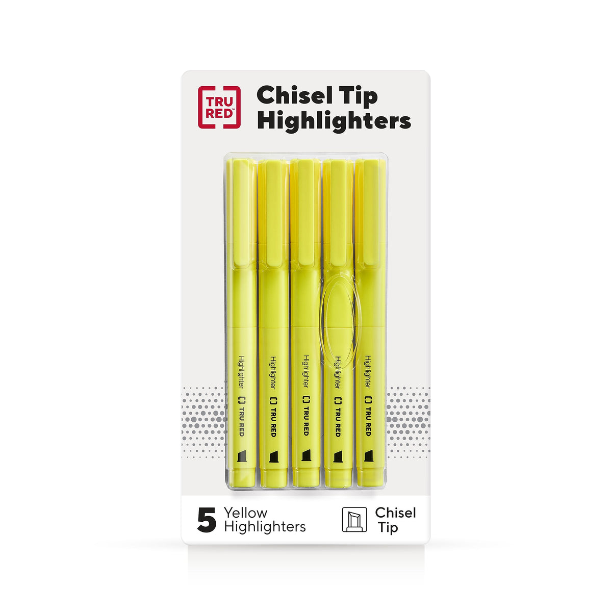 TRU RED™ Pocket Stick Highlighter with Grip, Chisel Tip, Yellow, 5/Pack