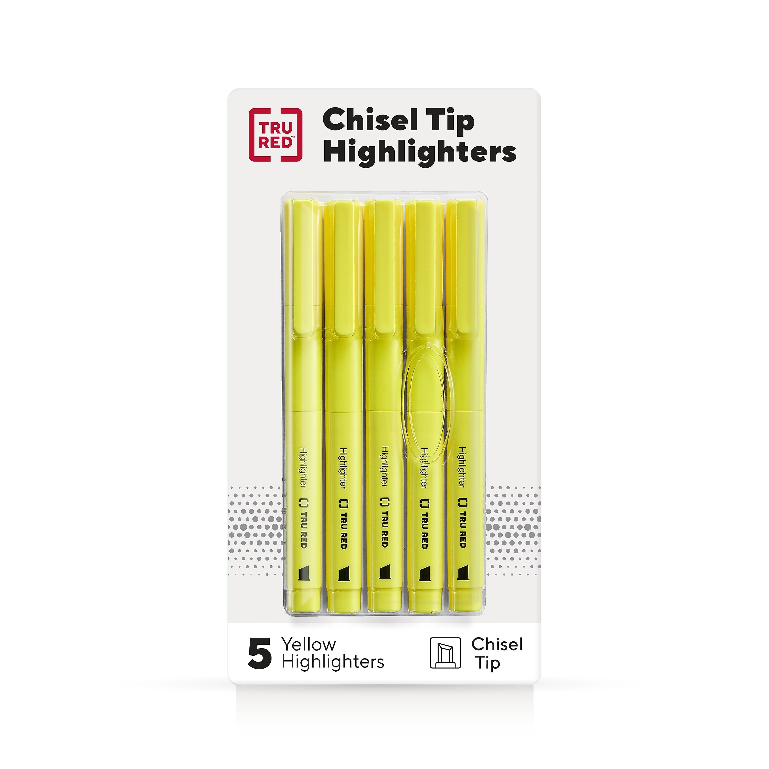 TRU RED™ Pocket Stick Highlighter with Grip, Chisel Tip, Yellow, 5/Pack