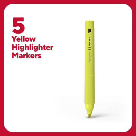TRU RED™ Pocket Stick Highlighter with Grip, Chisel Tip, Yellow, 5/Pack