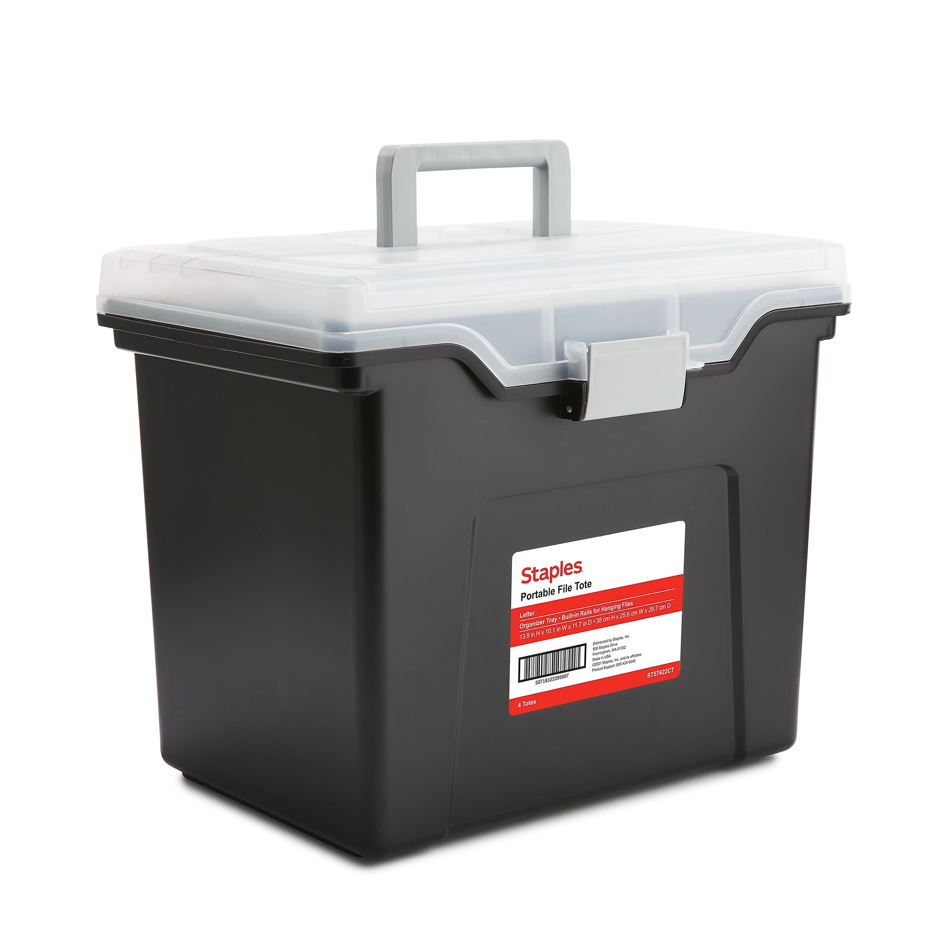 TRU RED™ Portable File Tote, Letter Size, Black, 4/Carton