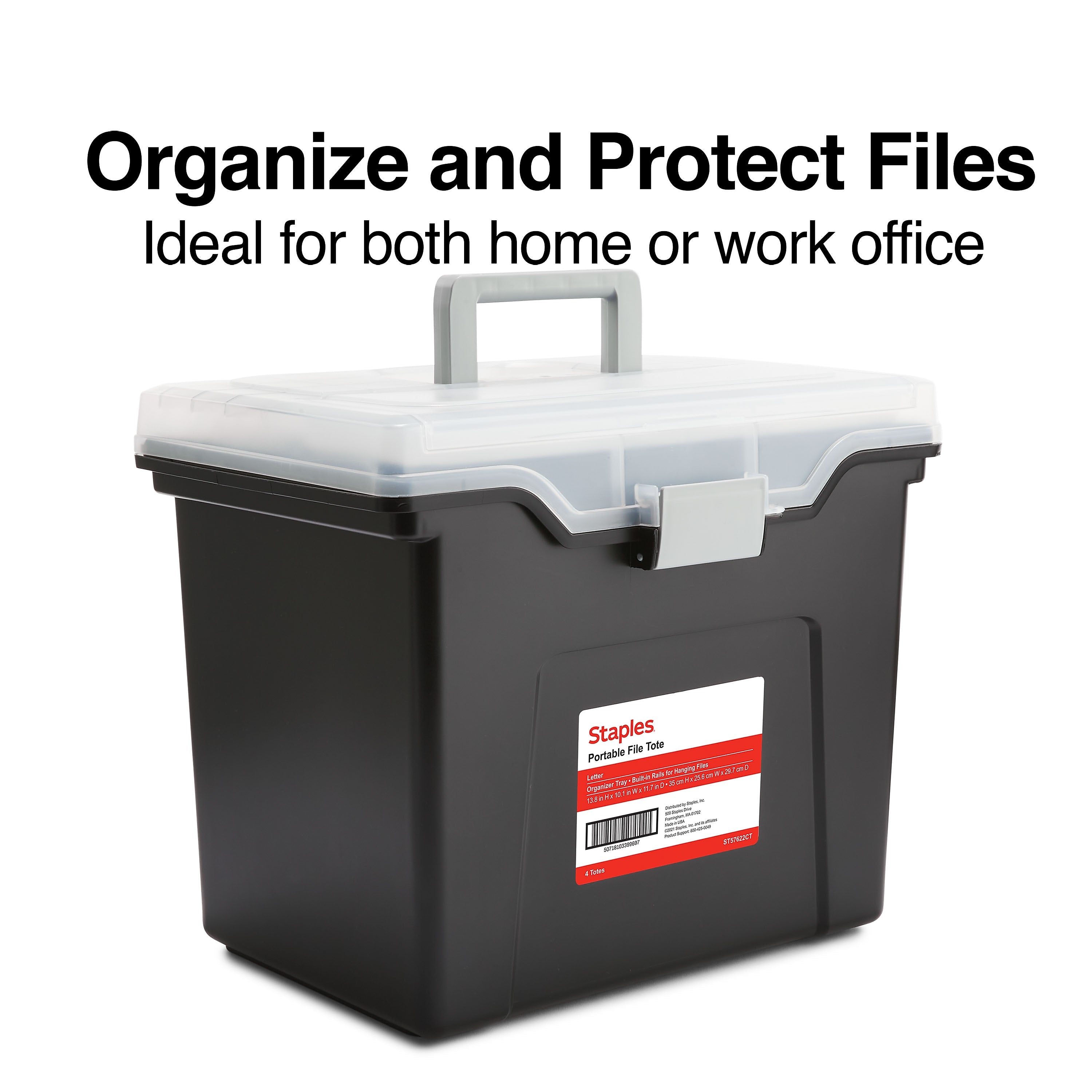 TRU RED™ Portable File Tote, Letter Size, Black, 4/Carton