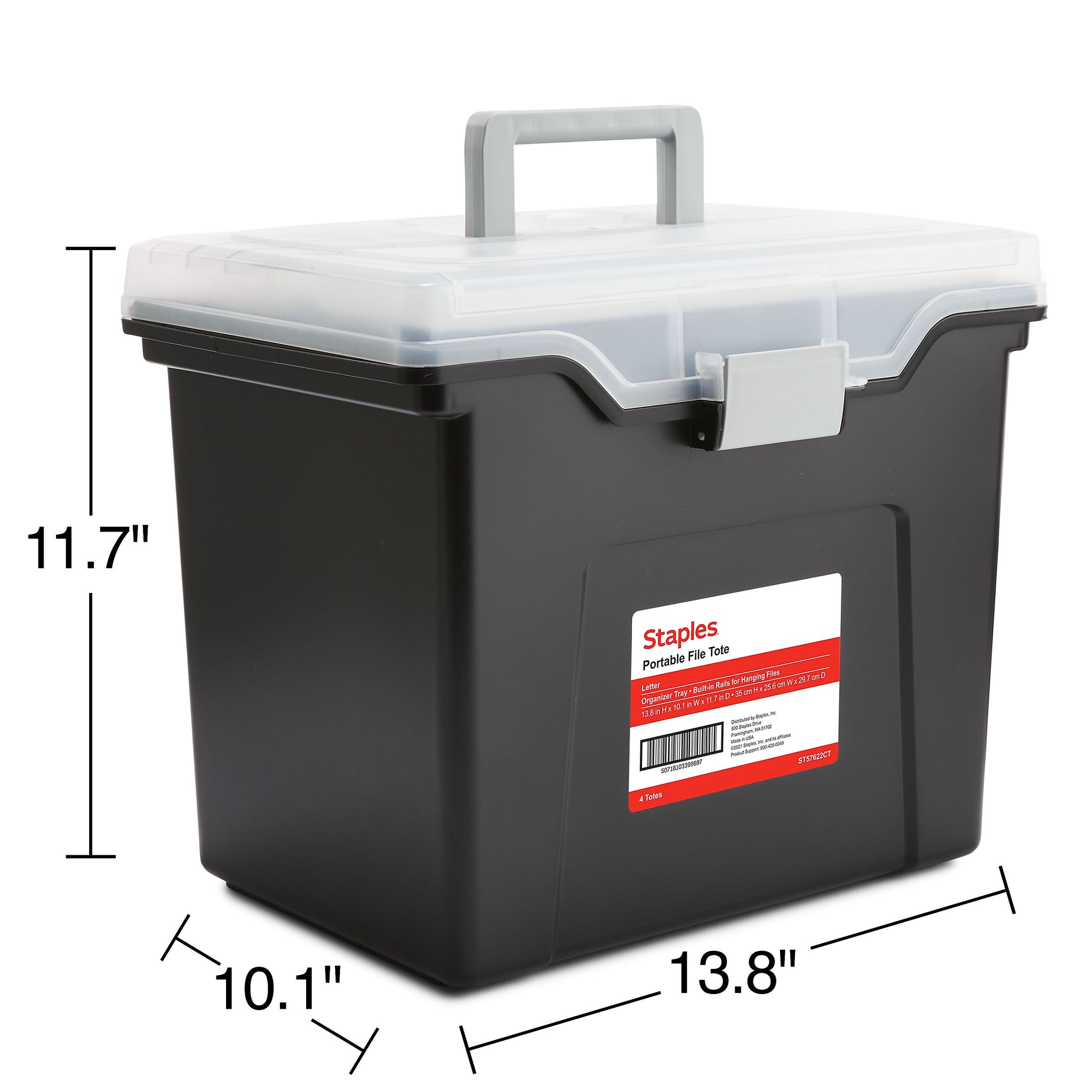 TRU RED™ Portable File Tote, Letter Size, Black, 4/Carton