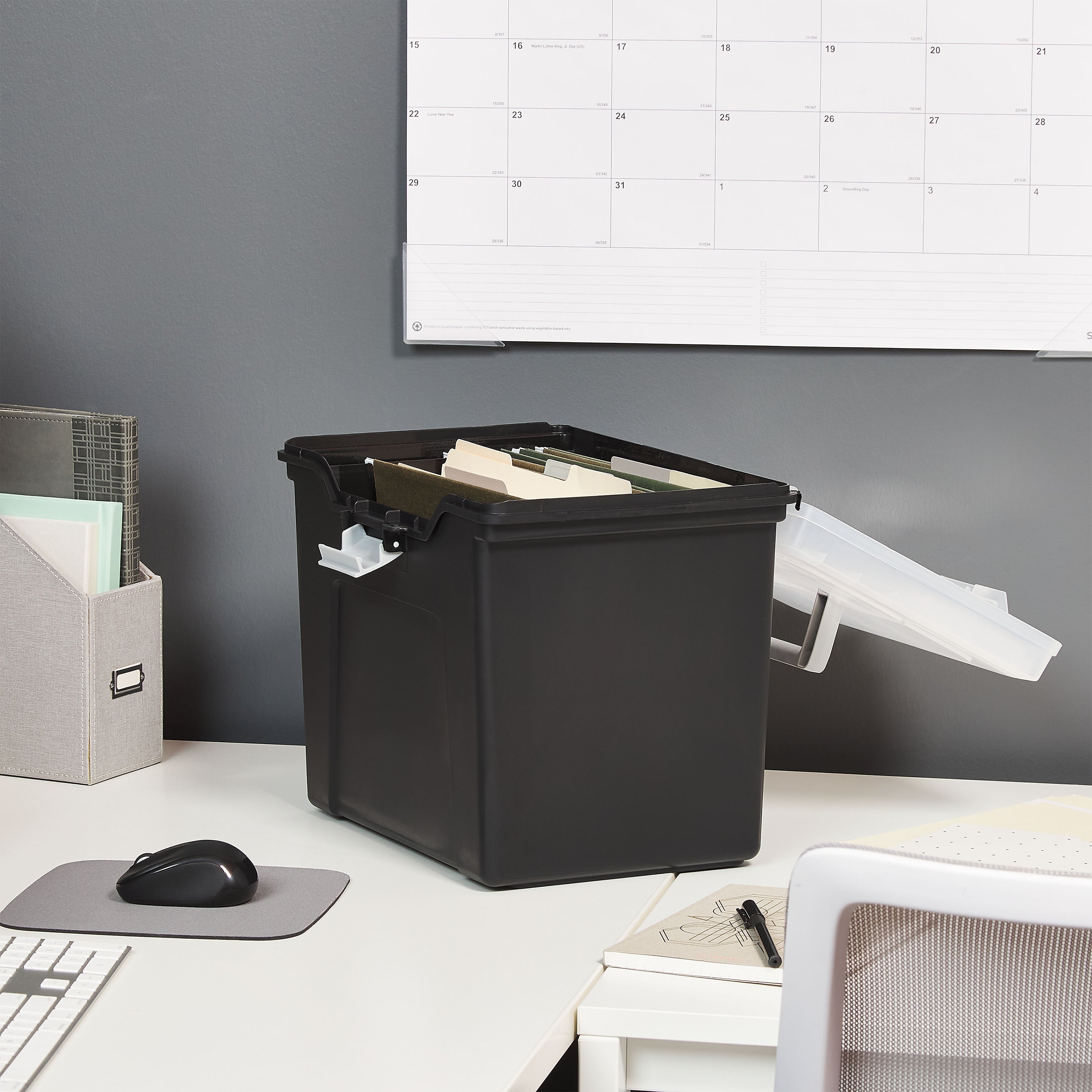TRU RED™ Portable File Tote, Letter Size, Black, 4/Carton