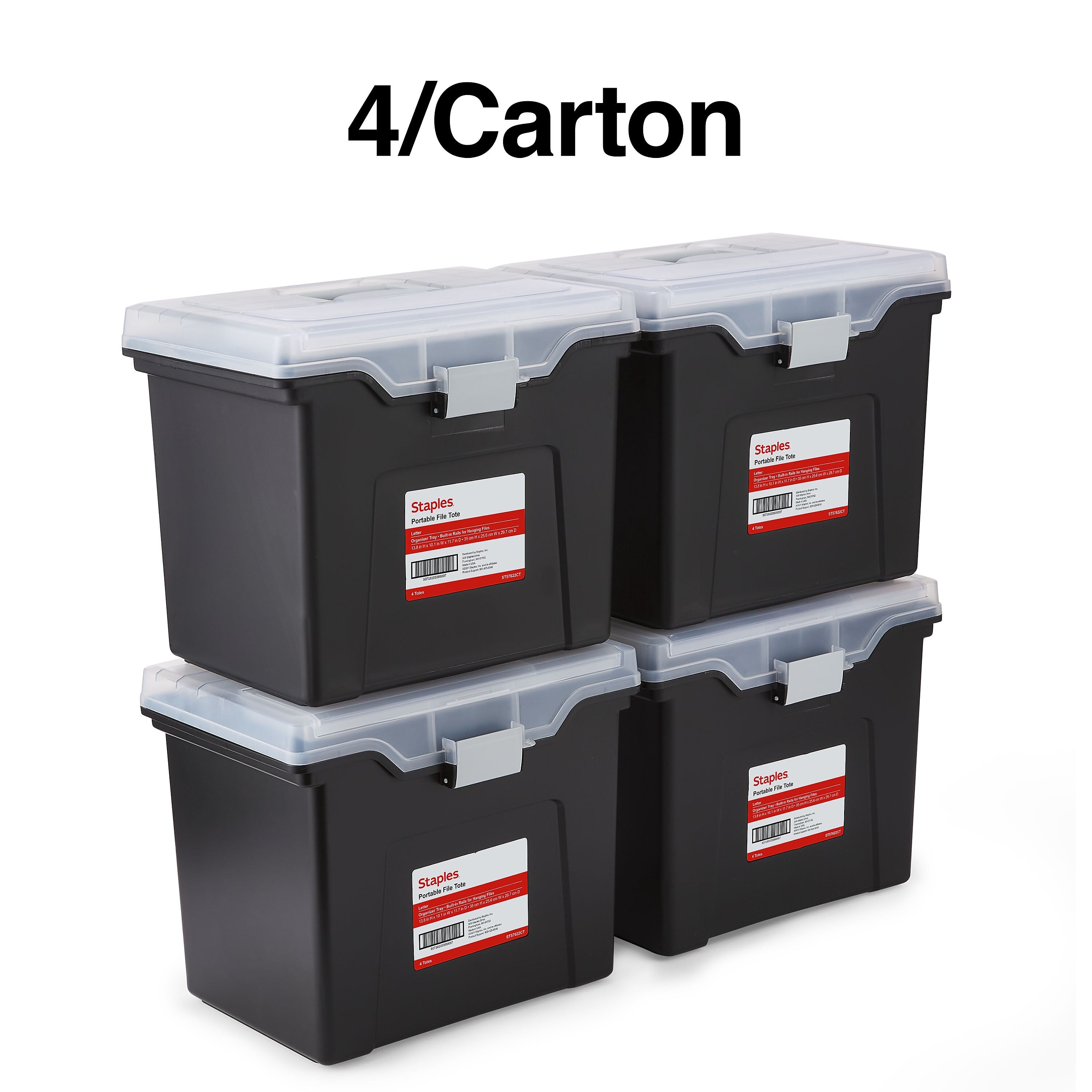 TRU RED™ Portable File Tote, Letter Size, Black, 4/Carton