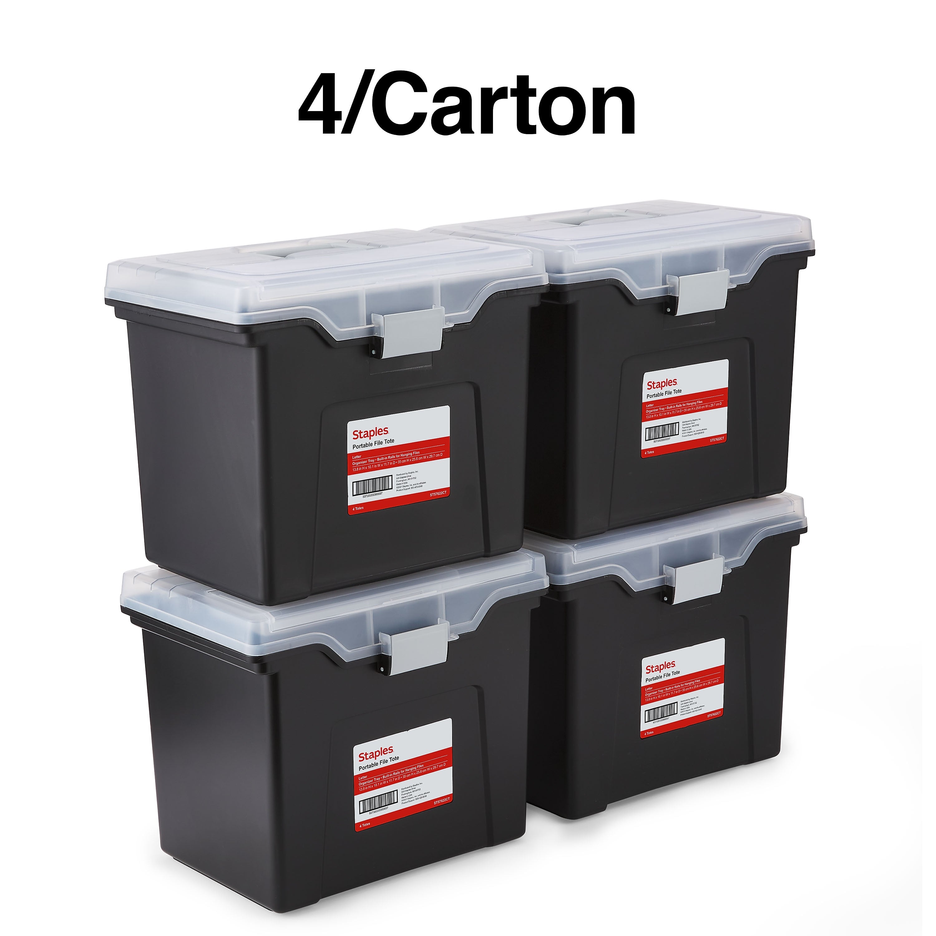 TRU RED™ Portable File Tote, Letter Size, Black, 4/Carton