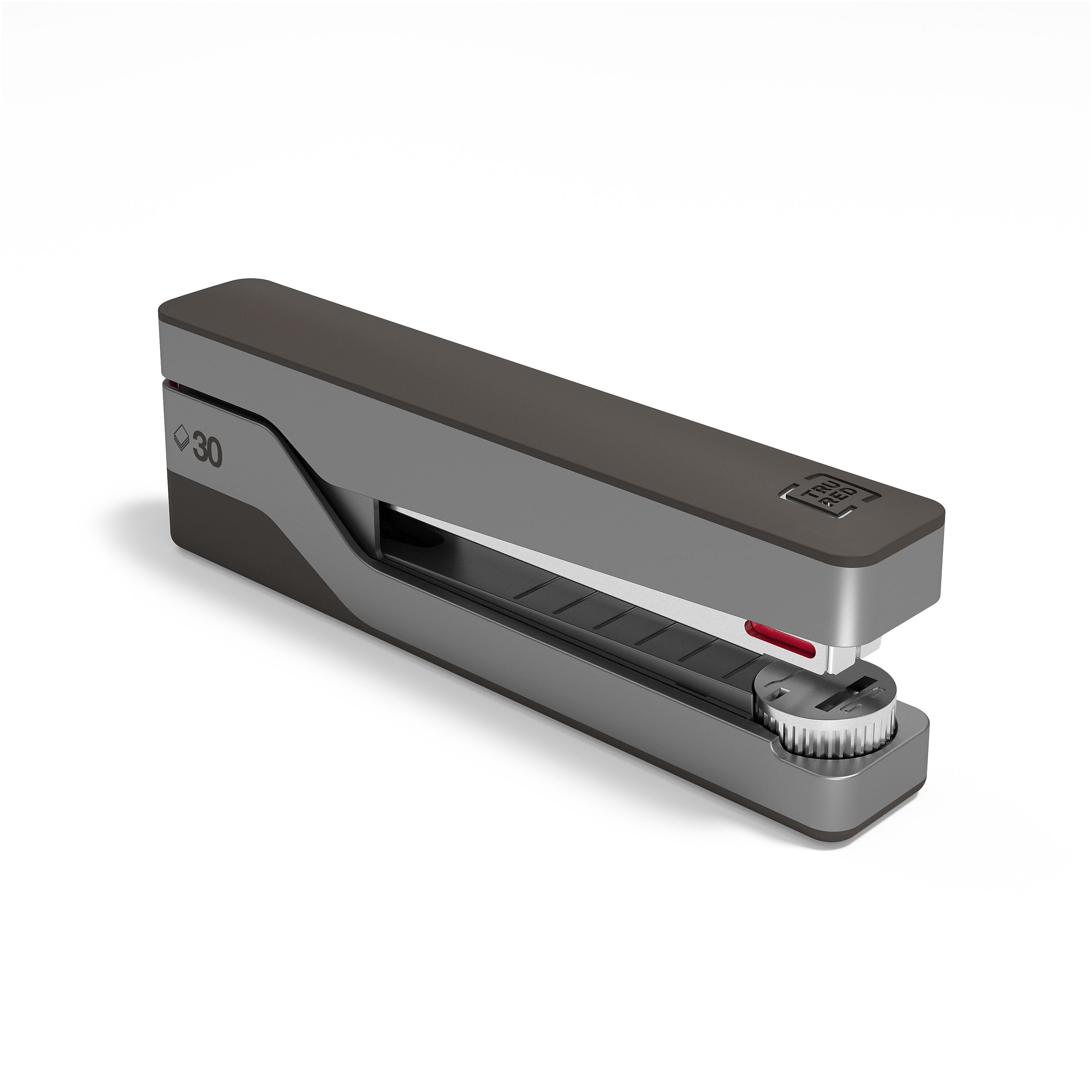 TRU RED™ Premium Desktop Stapler, 30-Sheet Capacity, Gray/Red