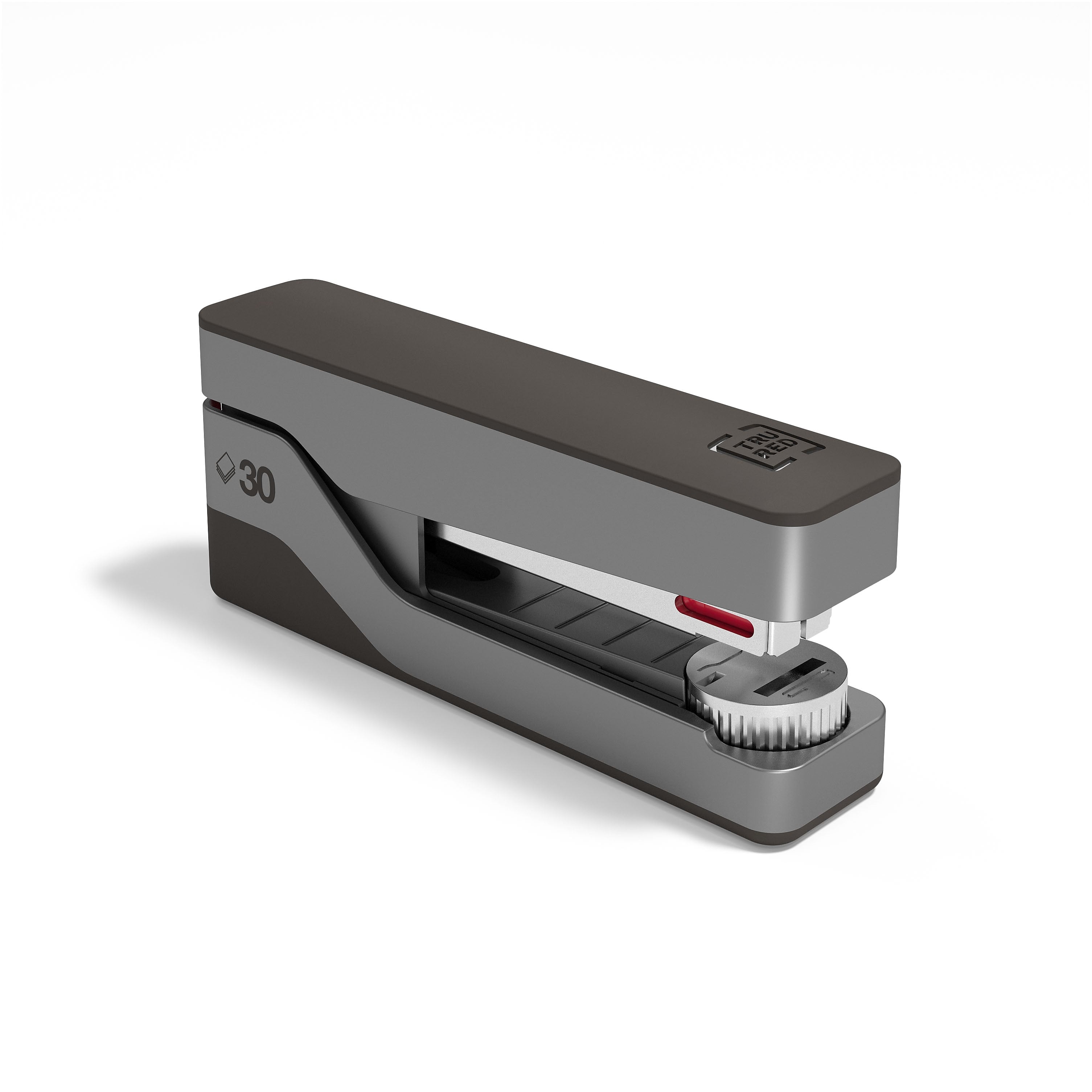 TRU RED™ Premium Desktop Stapler, 30-Sheet Capacity, Gray/Red