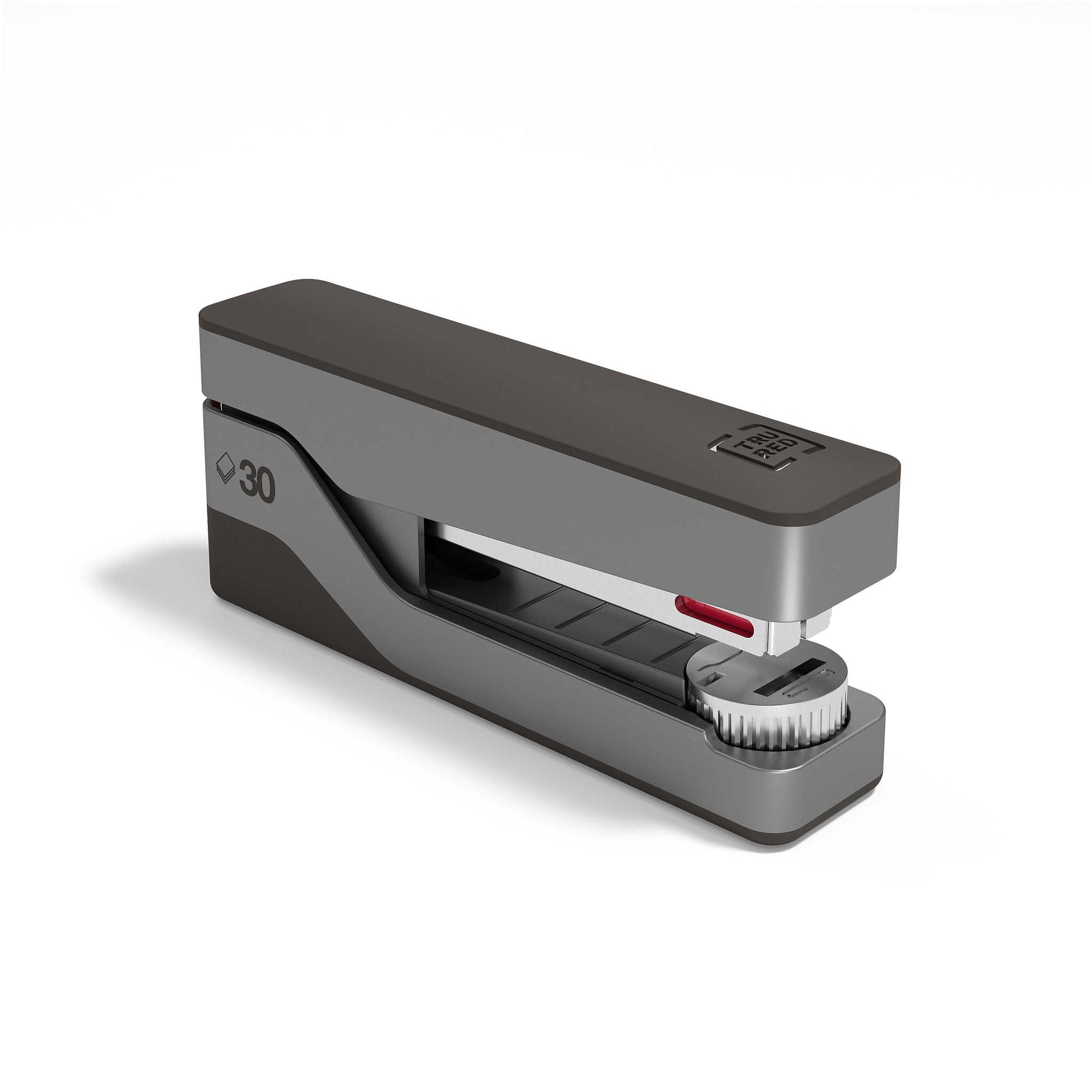 TRU RED™ Premium Desktop Stapler, 30-Sheet Capacity, Gray/Red