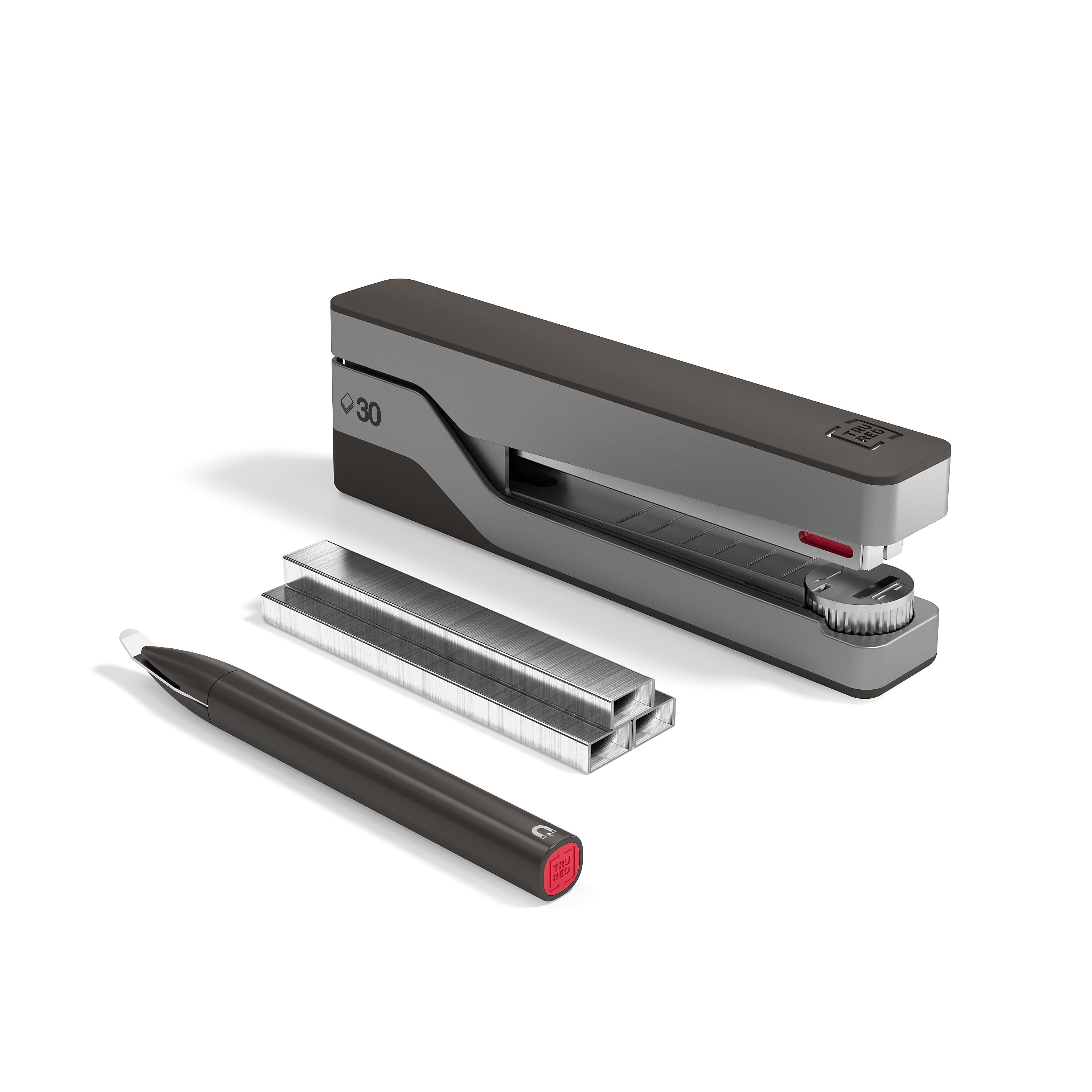 TRU RED™ Premium Desktop Stapler Kit, 30-Sheet Capacity, Gray/Red