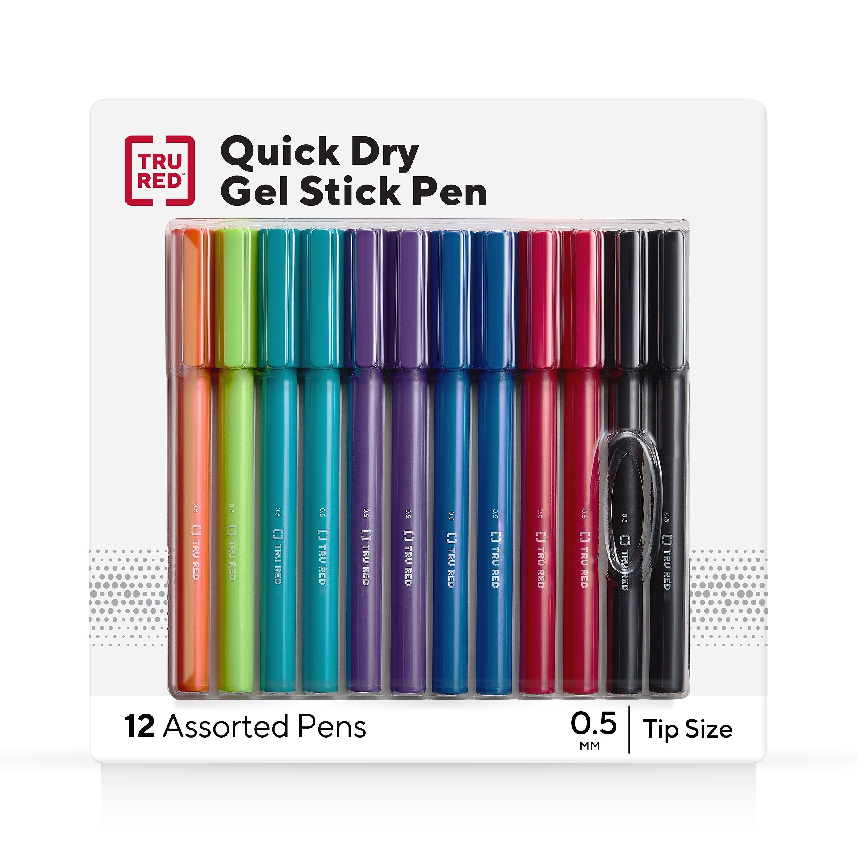 TRU RED™ Quick Dry Gel Pens, Fine Point, 0.5mm, Assorted, 12/Pack