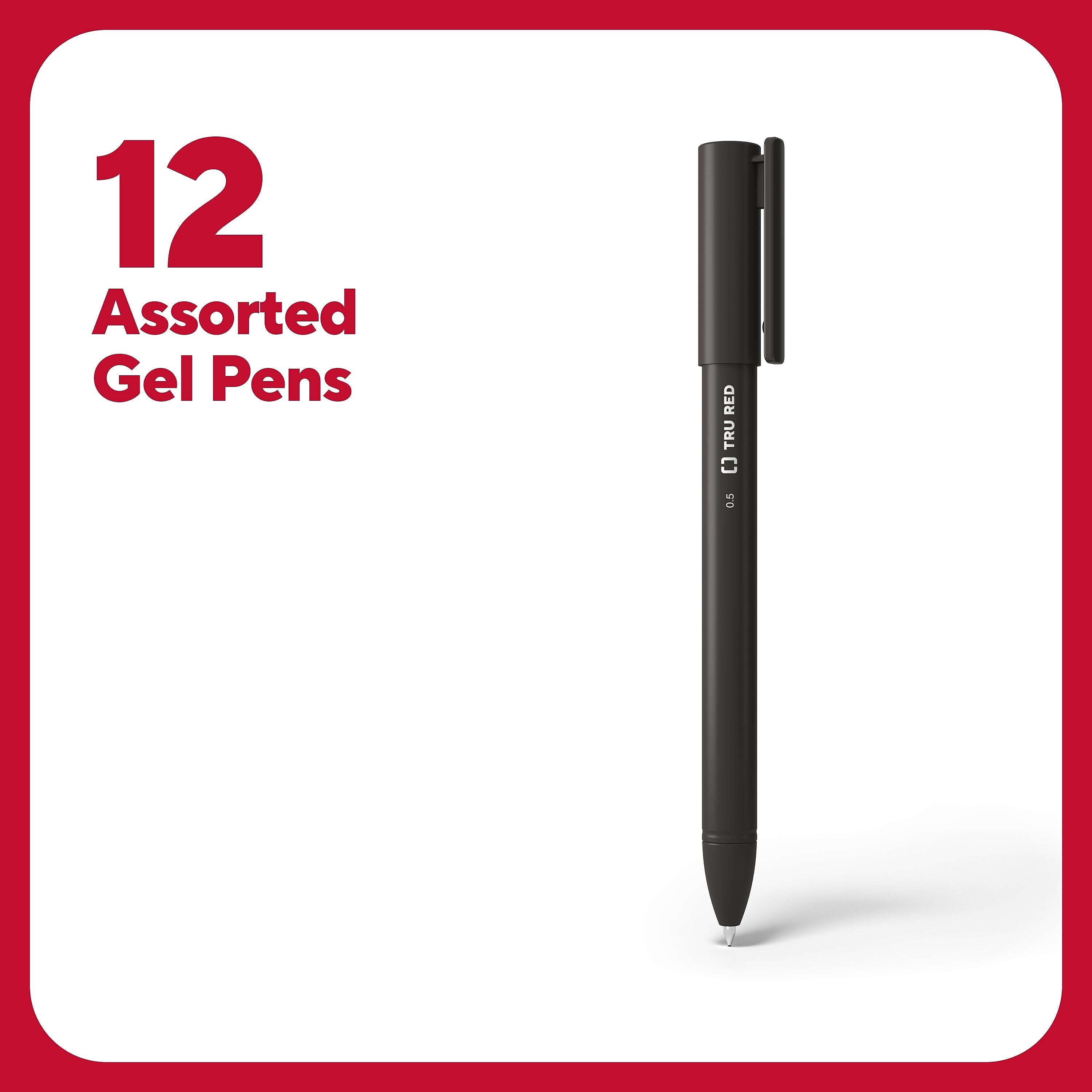 TRU RED™ Quick Dry Gel Pens, Fine Point, 0.5mm, Assorted, 12/Pack