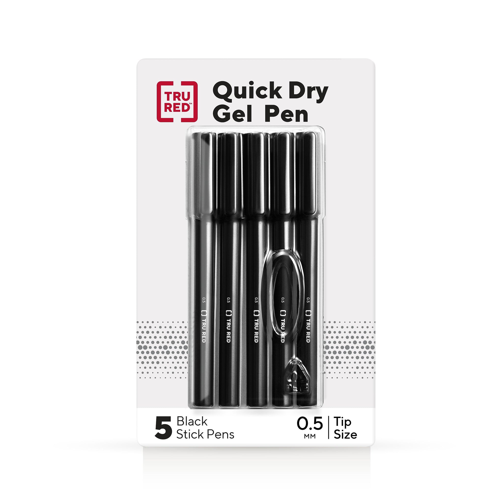 TRU RED™ Quick Dry Gel Pens, Fine Point, 0.5mm, Black, 5/Pack