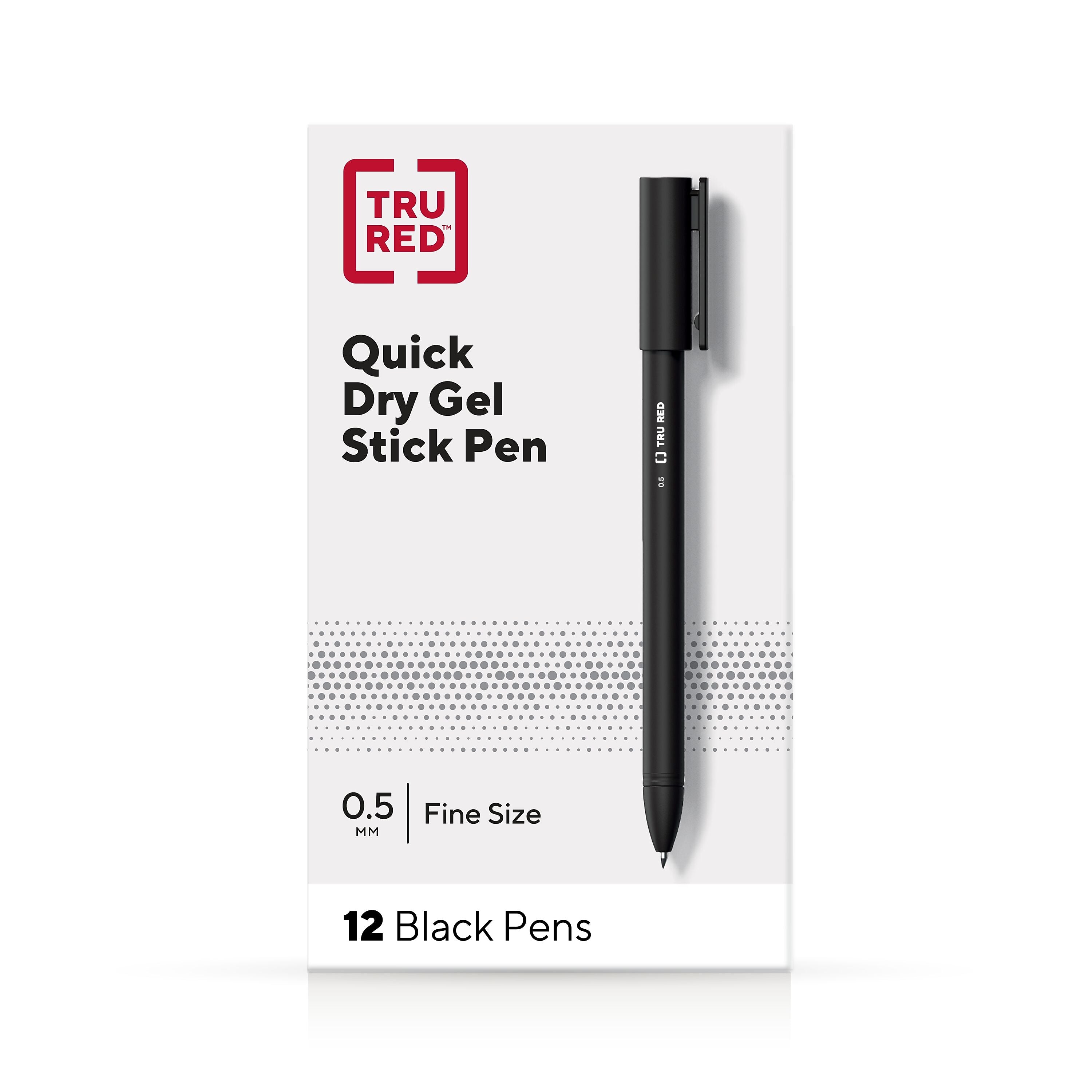 TRU RED™ Quick Dry Gel Pens, Fine Point, 0.5mm, Black, Dozen