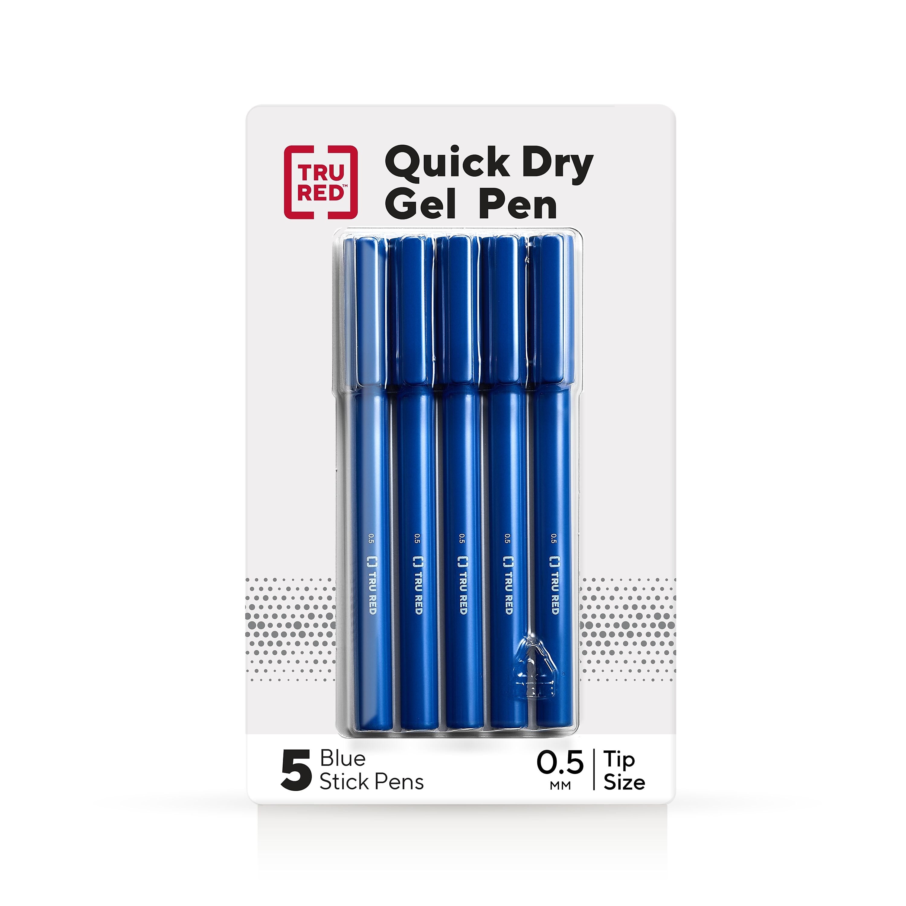 TRU RED™ Quick Dry Gel Pens, Fine Point, 0.5mm, Blue, 5/Pack