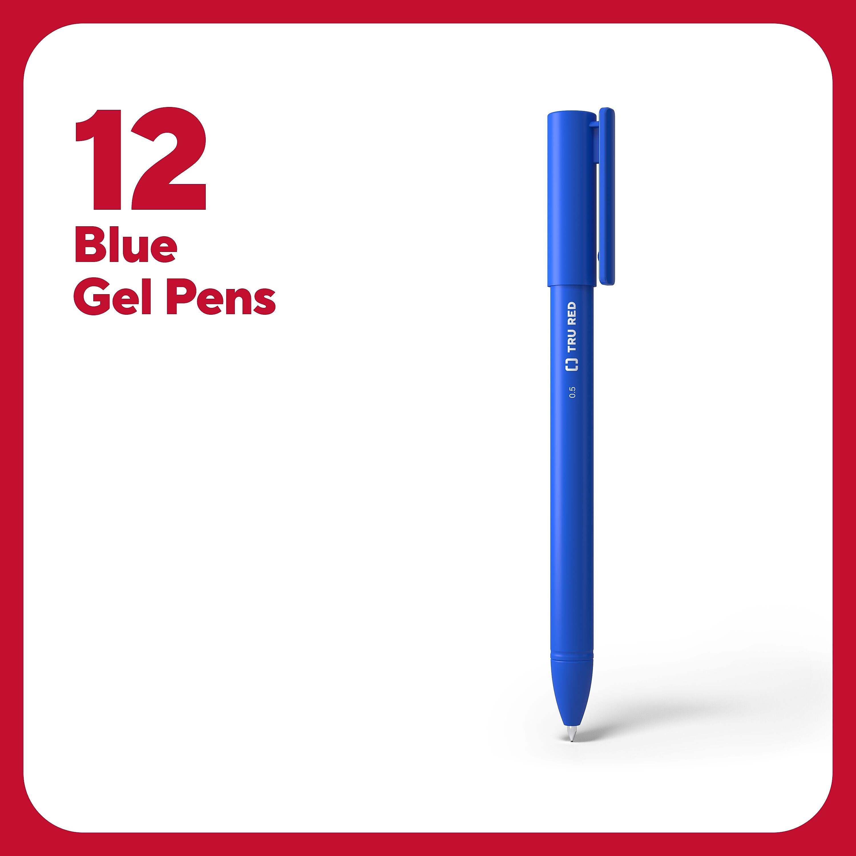 TRU RED™ Quick Dry Gel Pens, Fine Point, 0.5mm, Blue, Dozen