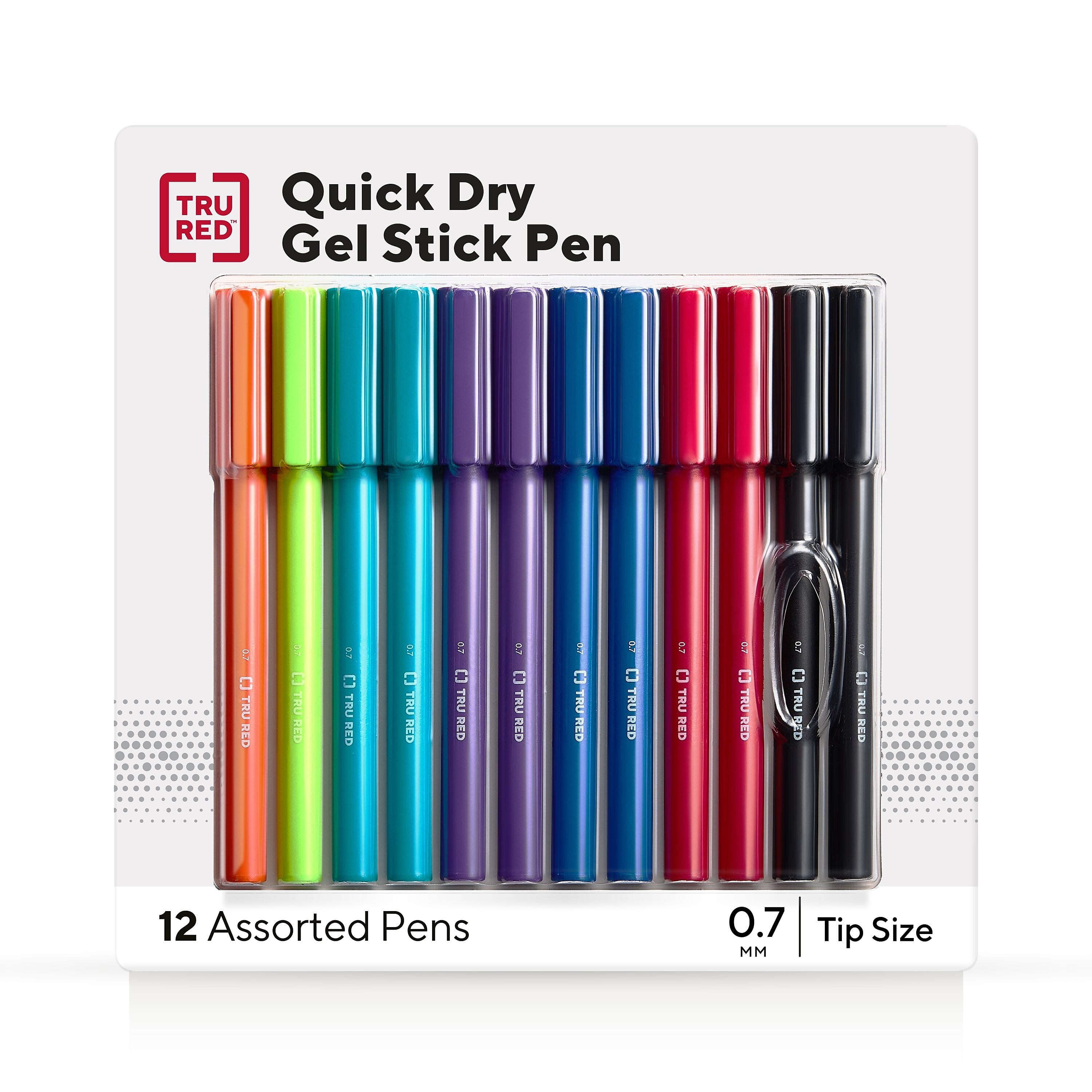 TRU RED™ Quick Dry Gel Pens, Medium Point, 0.7mm, Assorted, 12/Pack