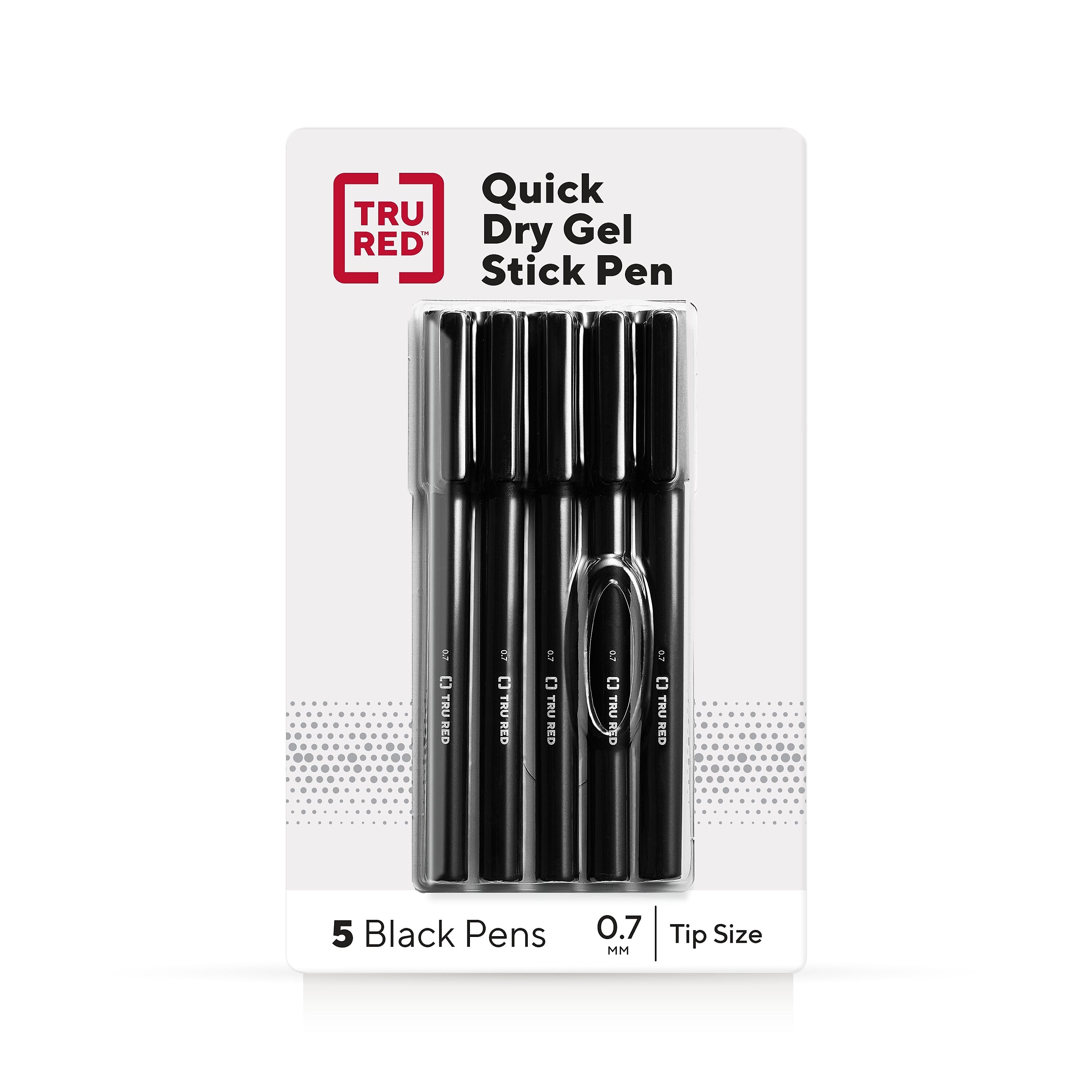 TRU RED™ Quick Dry Gel Pens, Medium Point, 0.7mm, Black, 5/Pack