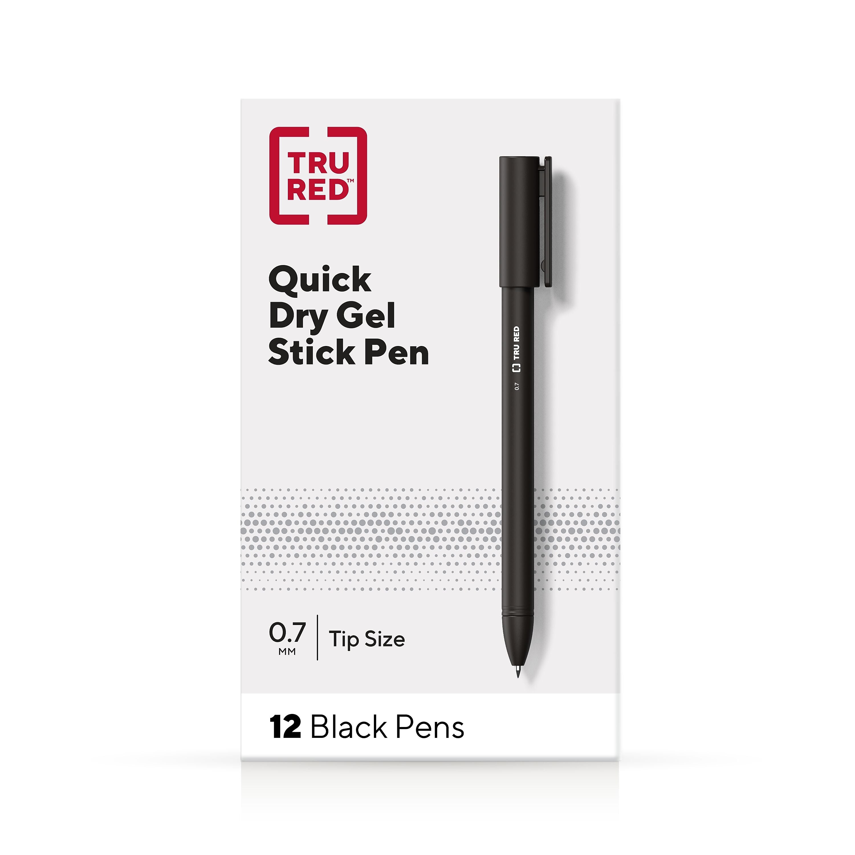 TRU RED Quick Dry Gel Pens, Medium Point, 0.7mm, Black, Dozen