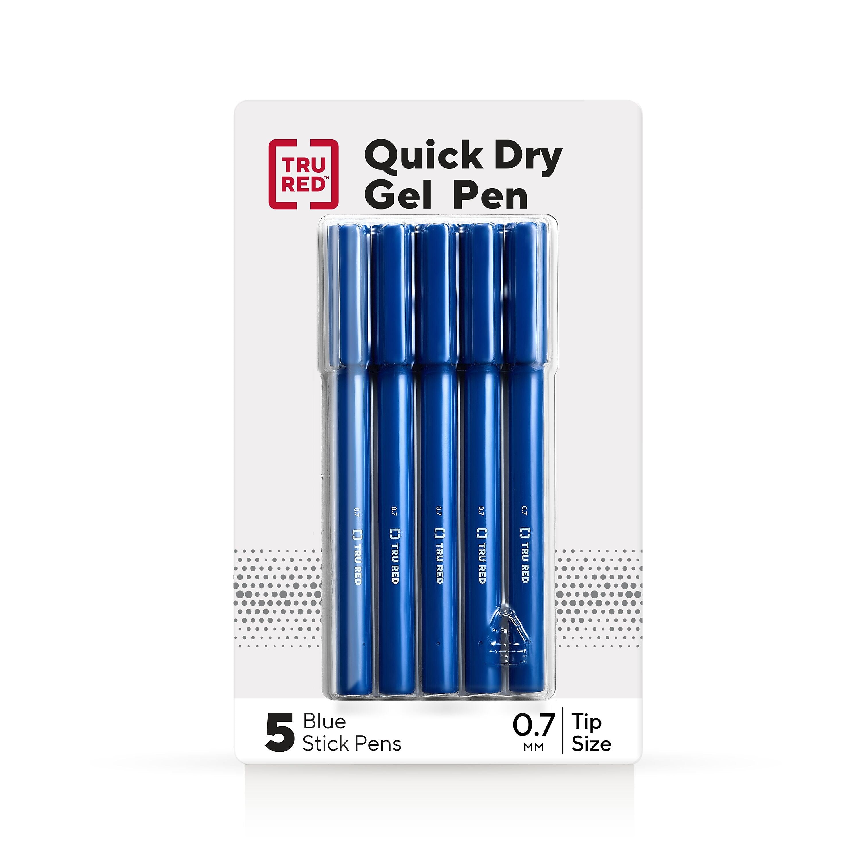 TRU RED™ Quick Dry Gel Pens, Medium Point, 0.7mm, Blue, 5/Pack