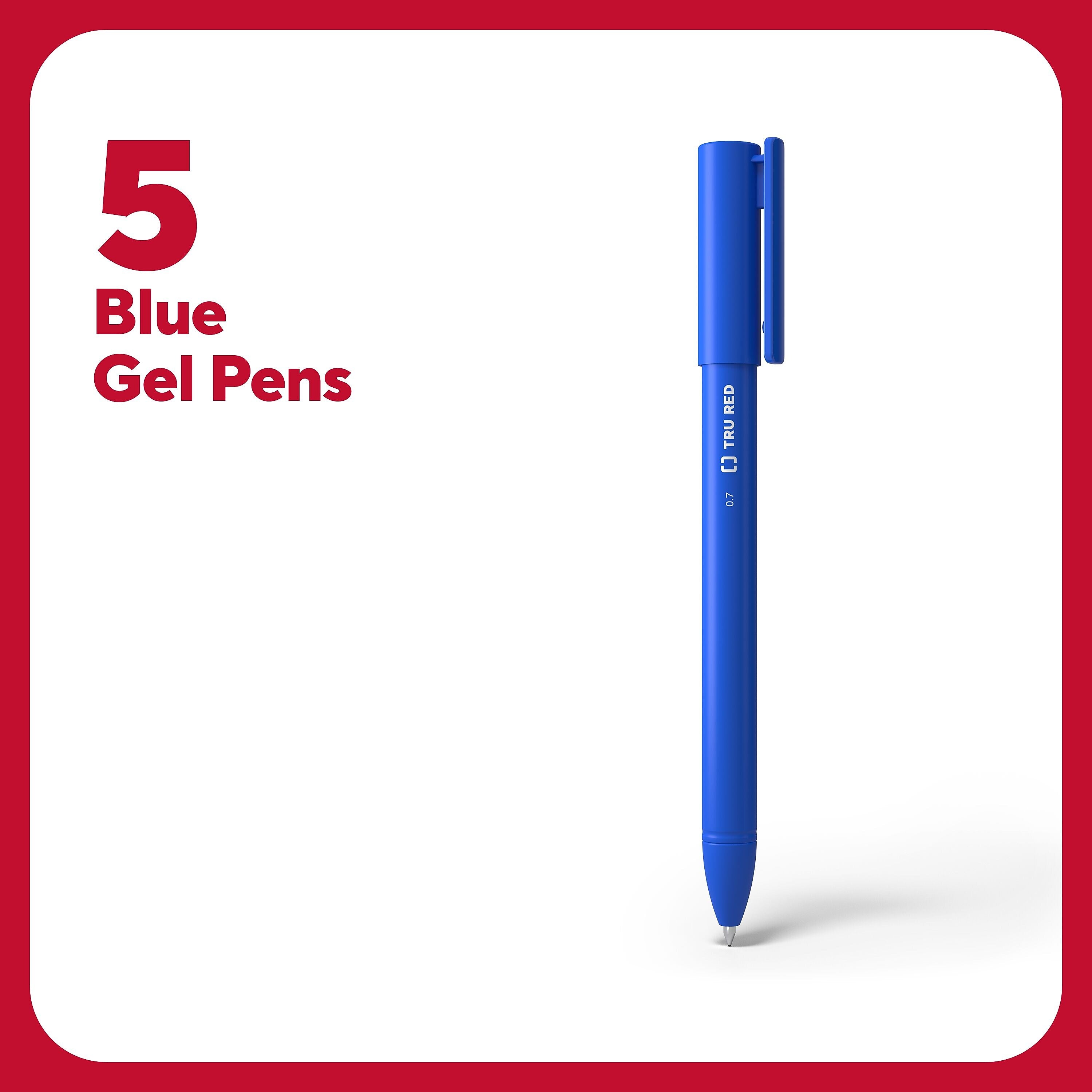 TRU RED™ Quick Dry Gel Pens, Medium Point, 0.7mm, Blue, 5/Pack