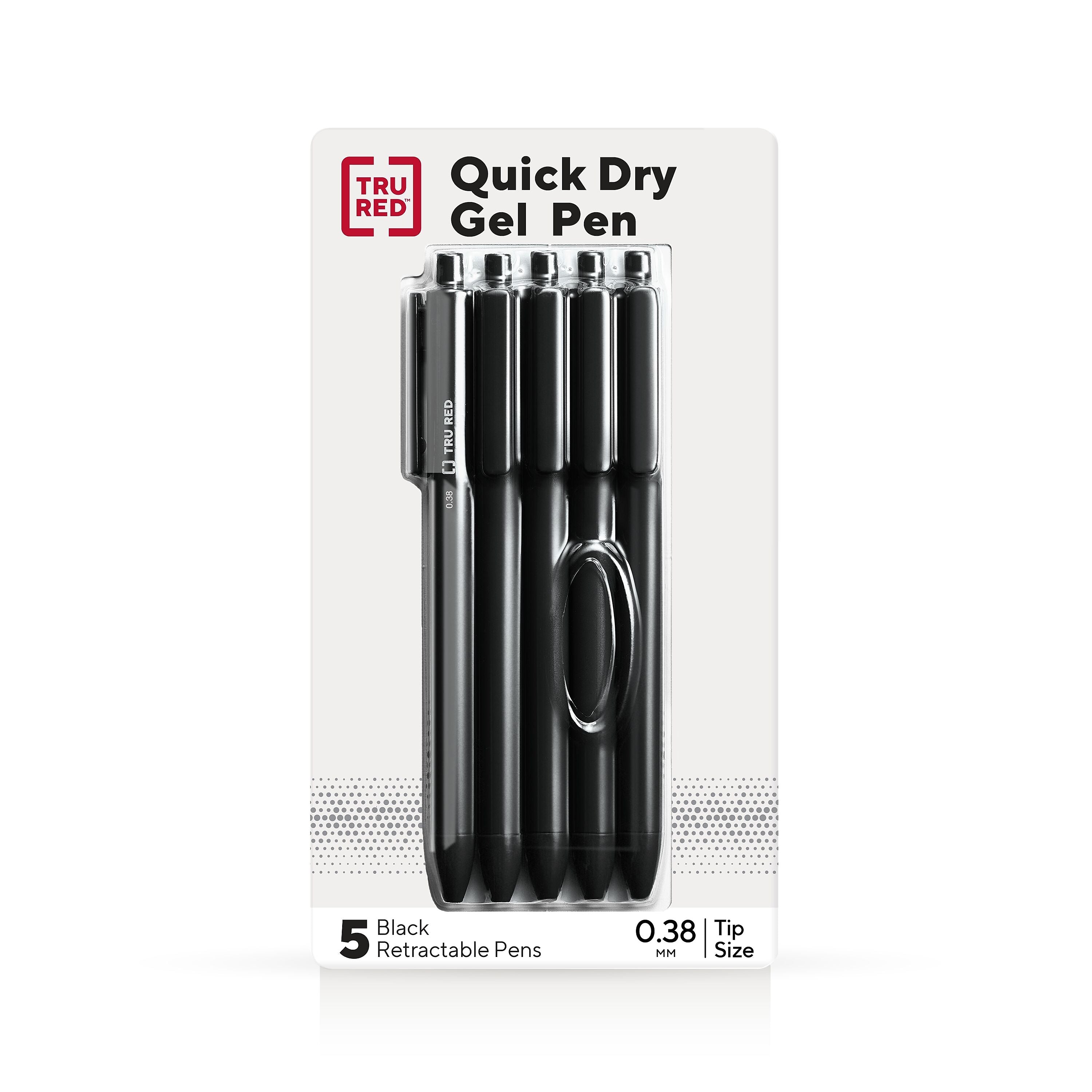 TRU RED™ Retractable Quick Dry Gel Pen, Extra Fine Point, 0.38mm, Black, 5/Pack