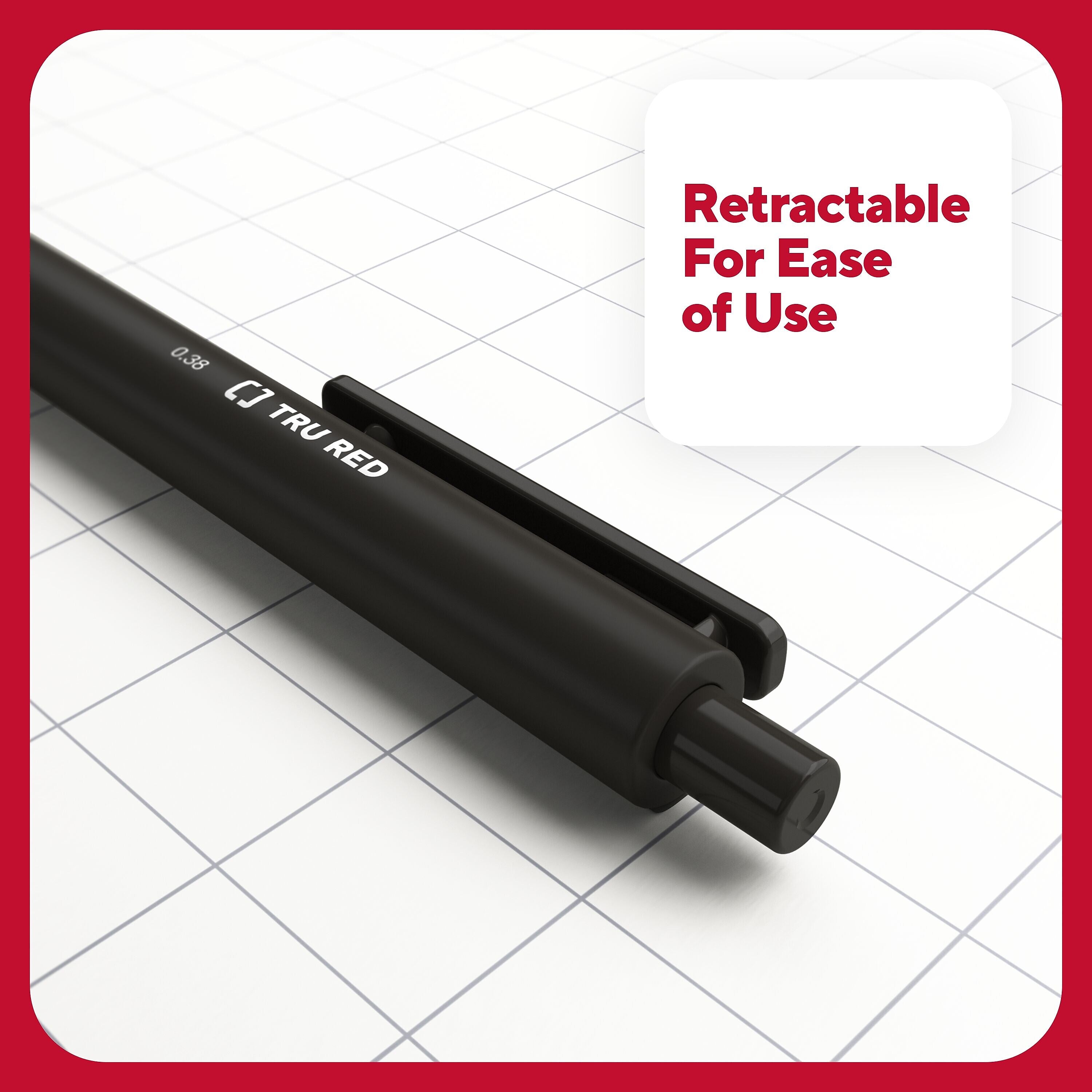 TRU RED™ Retractable Quick Dry Gel Pen, Extra Fine Point, 0.38mm, Black, 5/Pack