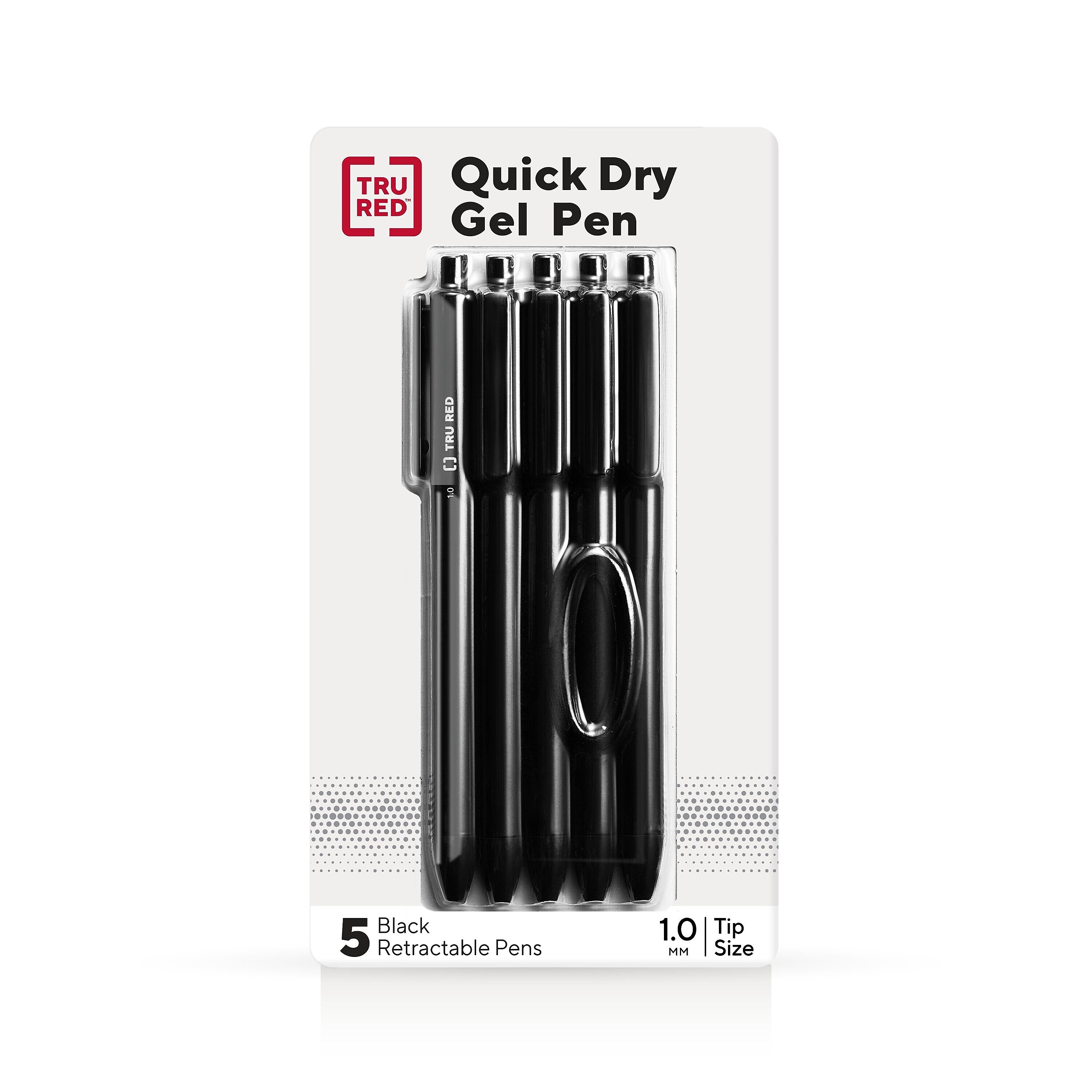 TRU RED™ Retractable Quick Dry Gel Pen, Medium Point, 1.0mm, Black, 5/Pack