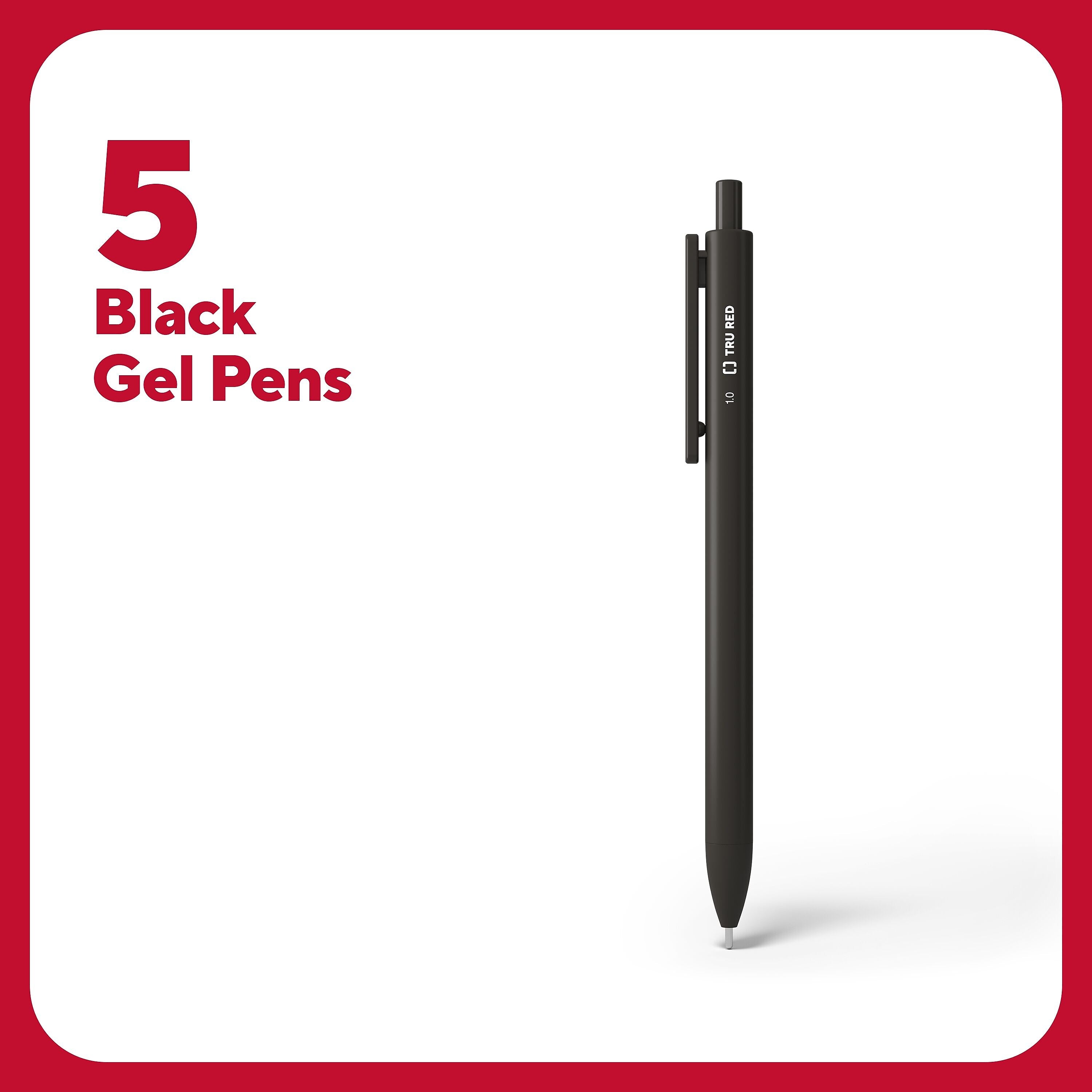 TRU RED™ Retractable Quick Dry Gel Pen, Medium Point, 1.0mm, Black, 5/Pack