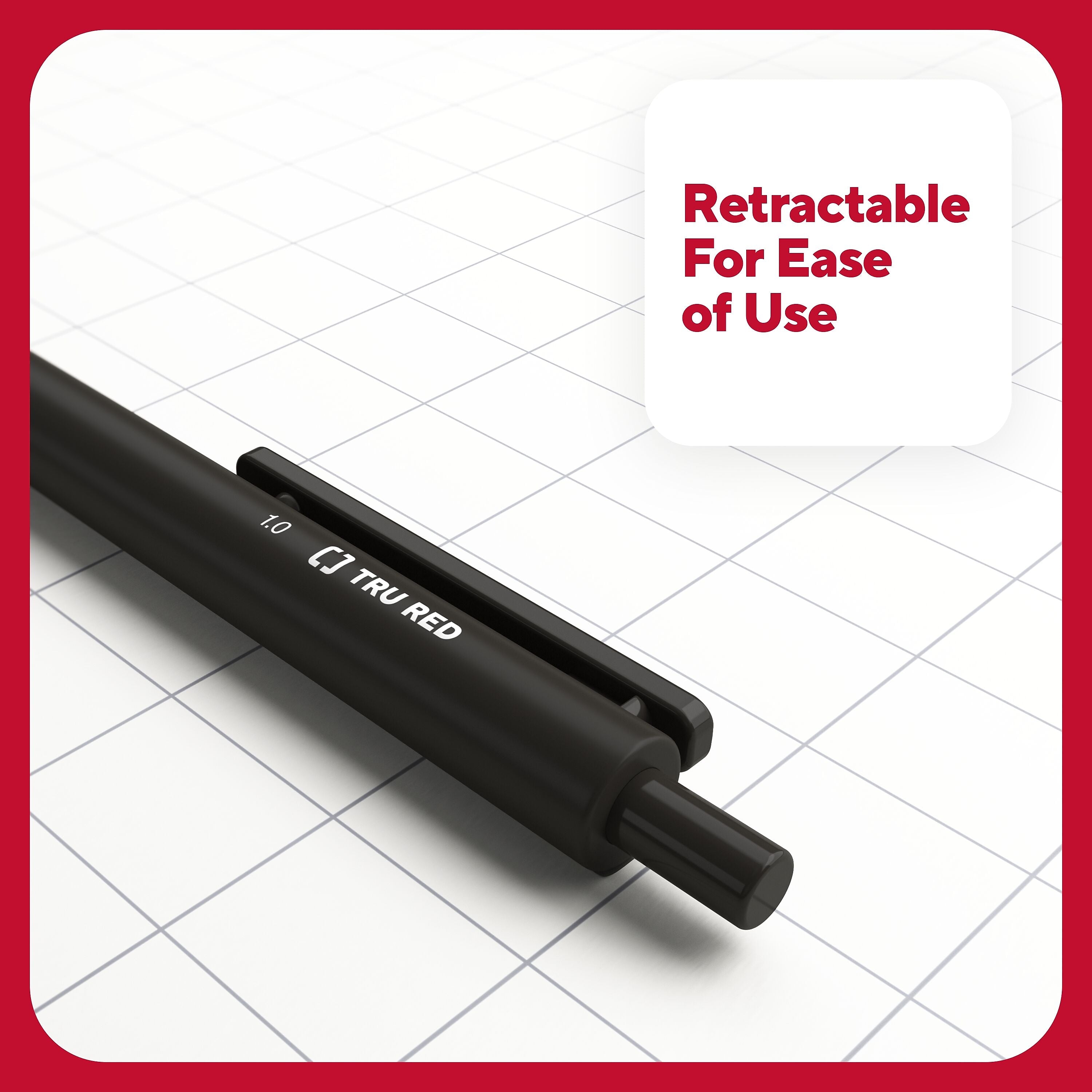 TRU RED™ Retractable Quick Dry Gel Pen, Medium Point, 1.0mm, Black, 5/Pack