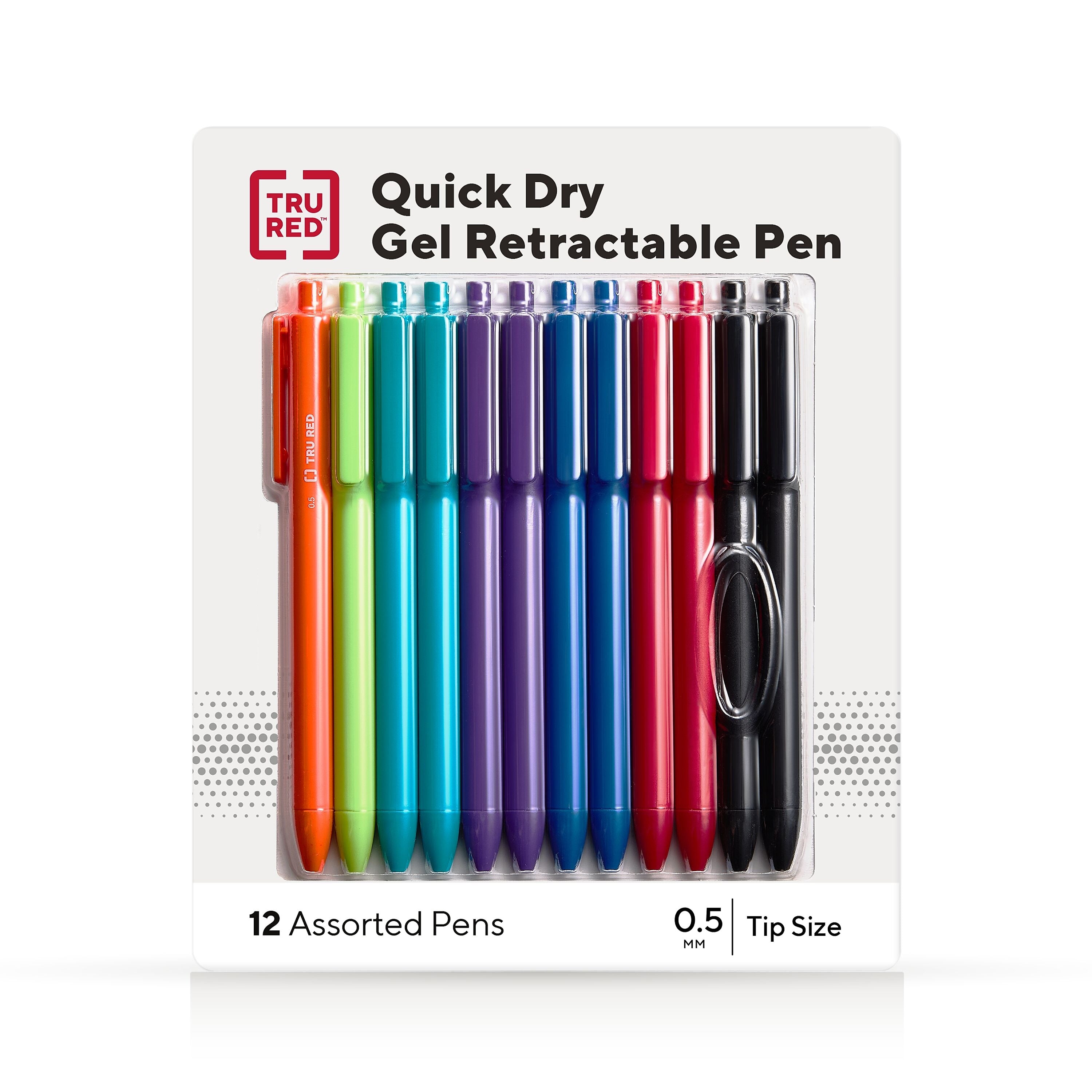 TRU RED™ Retractable Quick Dry Gel Pens, Fine Point, 0.5mm, Assorted, 12/Pack