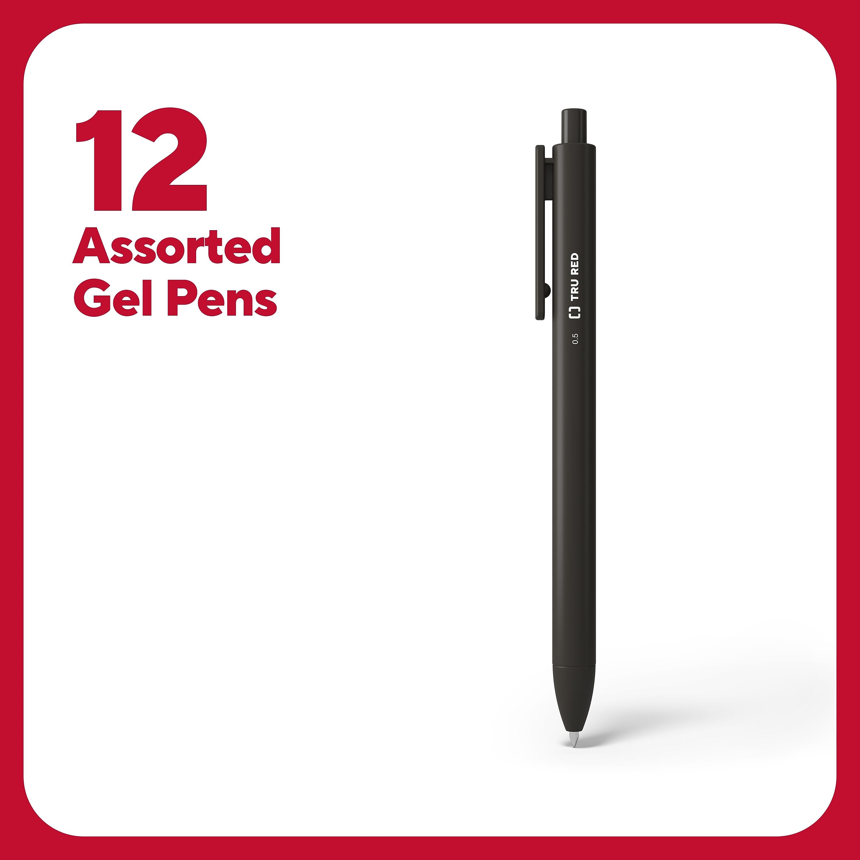TRU RED™ Retractable Quick Dry Gel Pens, Fine Point, 0.5mm, Assorted, 12/Pack