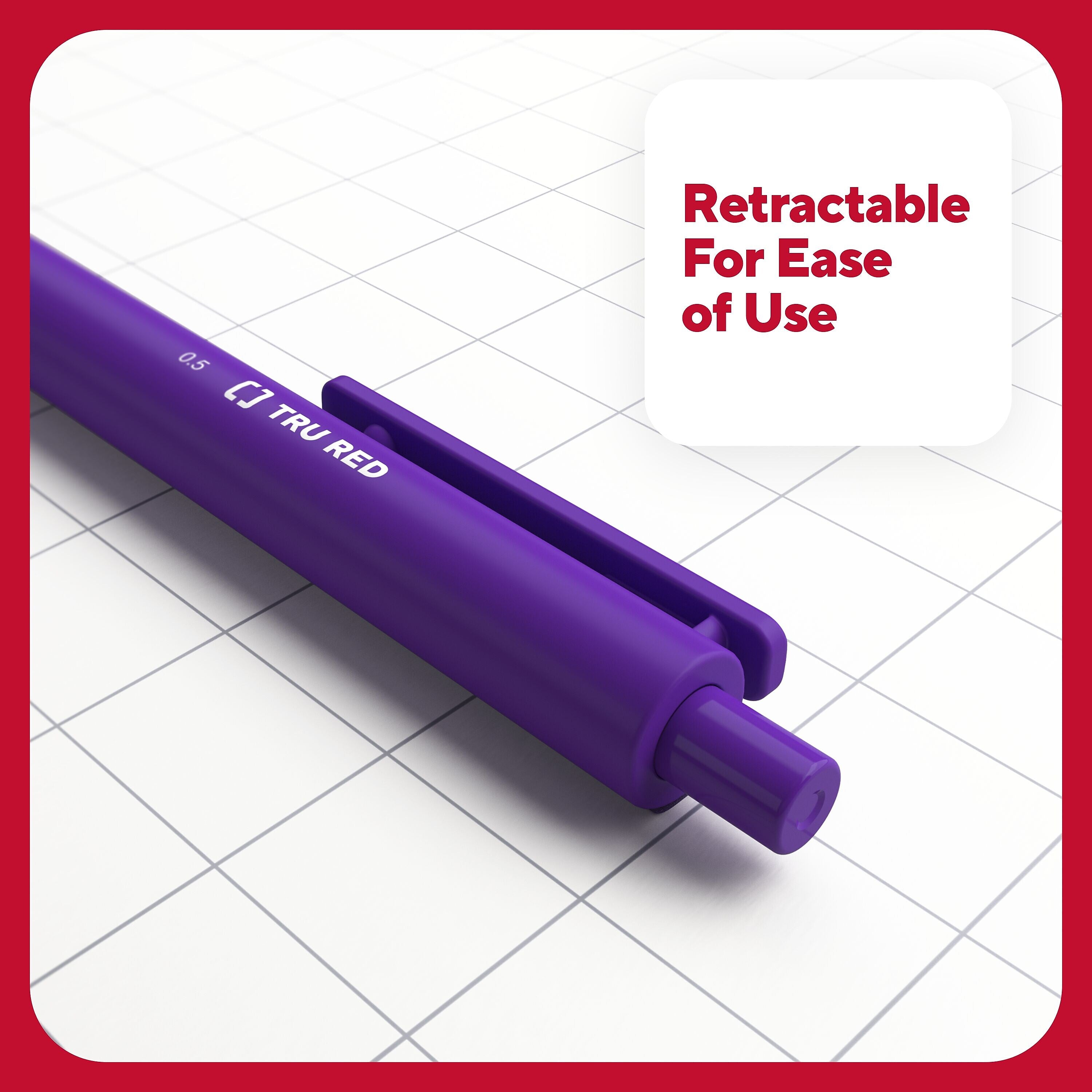 TRU RED™ Retractable Quick Dry Gel Pens, Fine Point, 0.5mm, Assorted, 12/Pack
