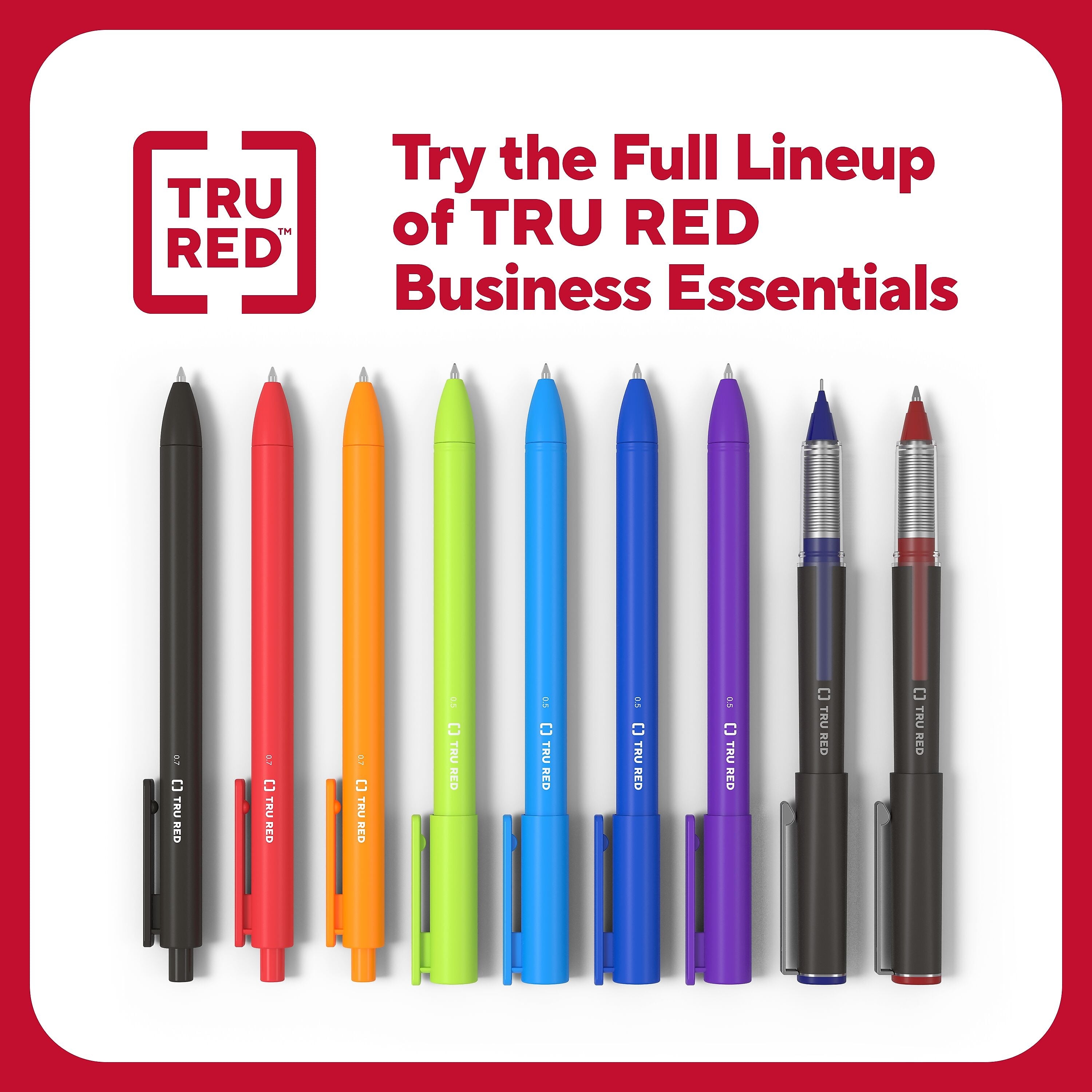 TRU RED™ Retractable Quick Dry Gel Pens, Fine Point, 0.5mm, Assorted, 5/Pack