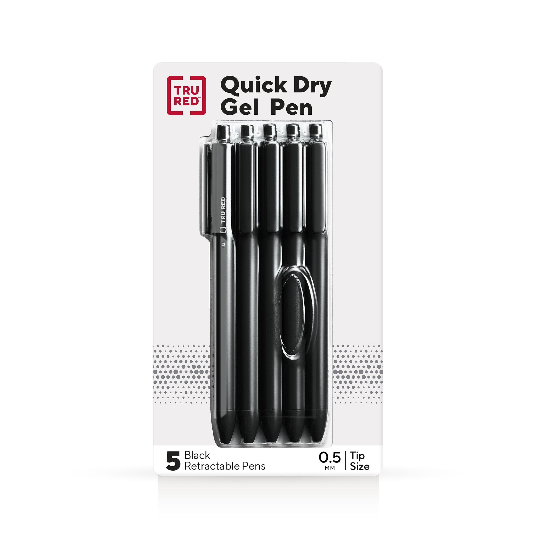 TRU RED™ Retractable Quick Dry Gel Pens, Fine Point, 0.5mm, Black, 5/Pack