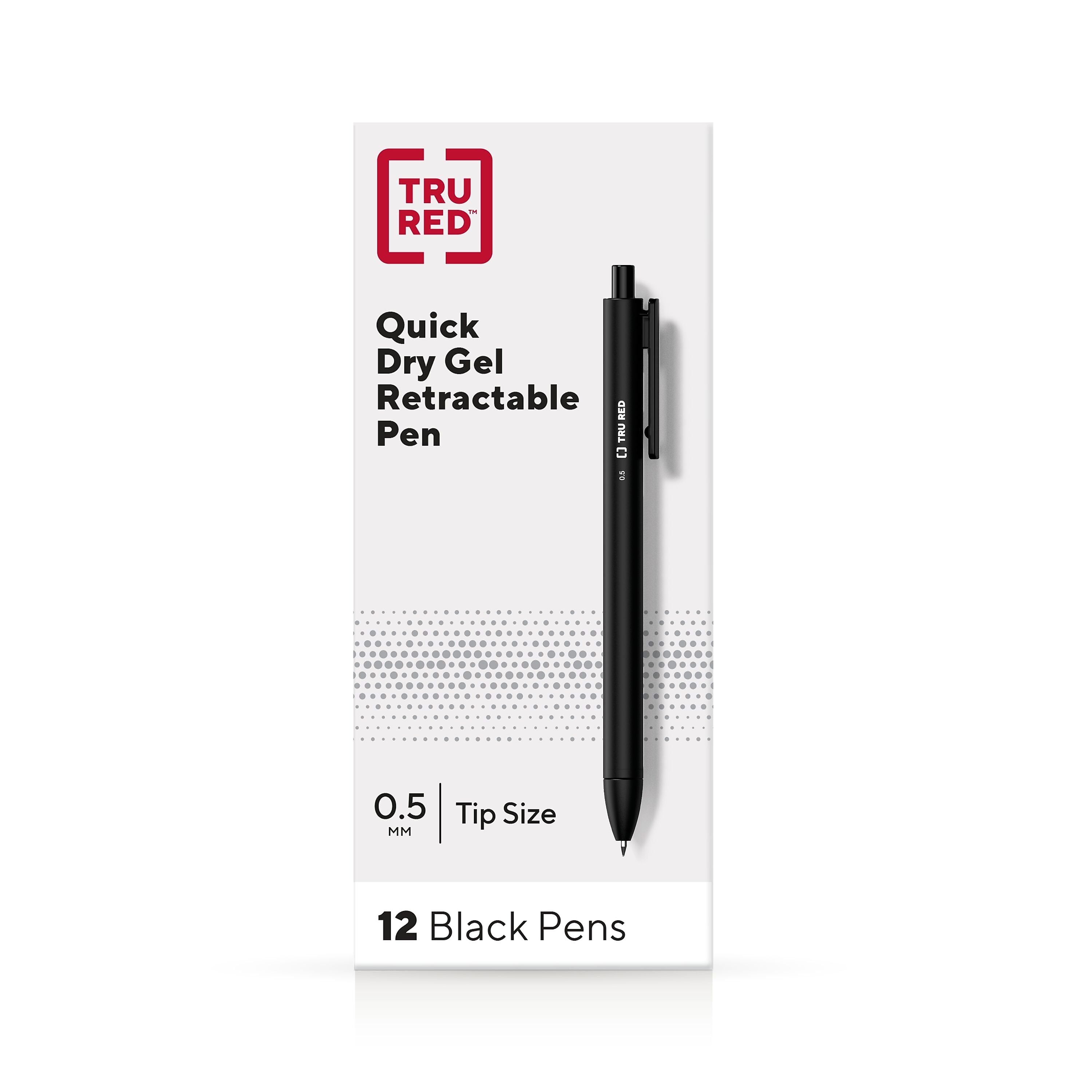 TRU RED™ Retractable Quick Dry Gel Pens, Fine Point, 0.5mm, Black, Dozen