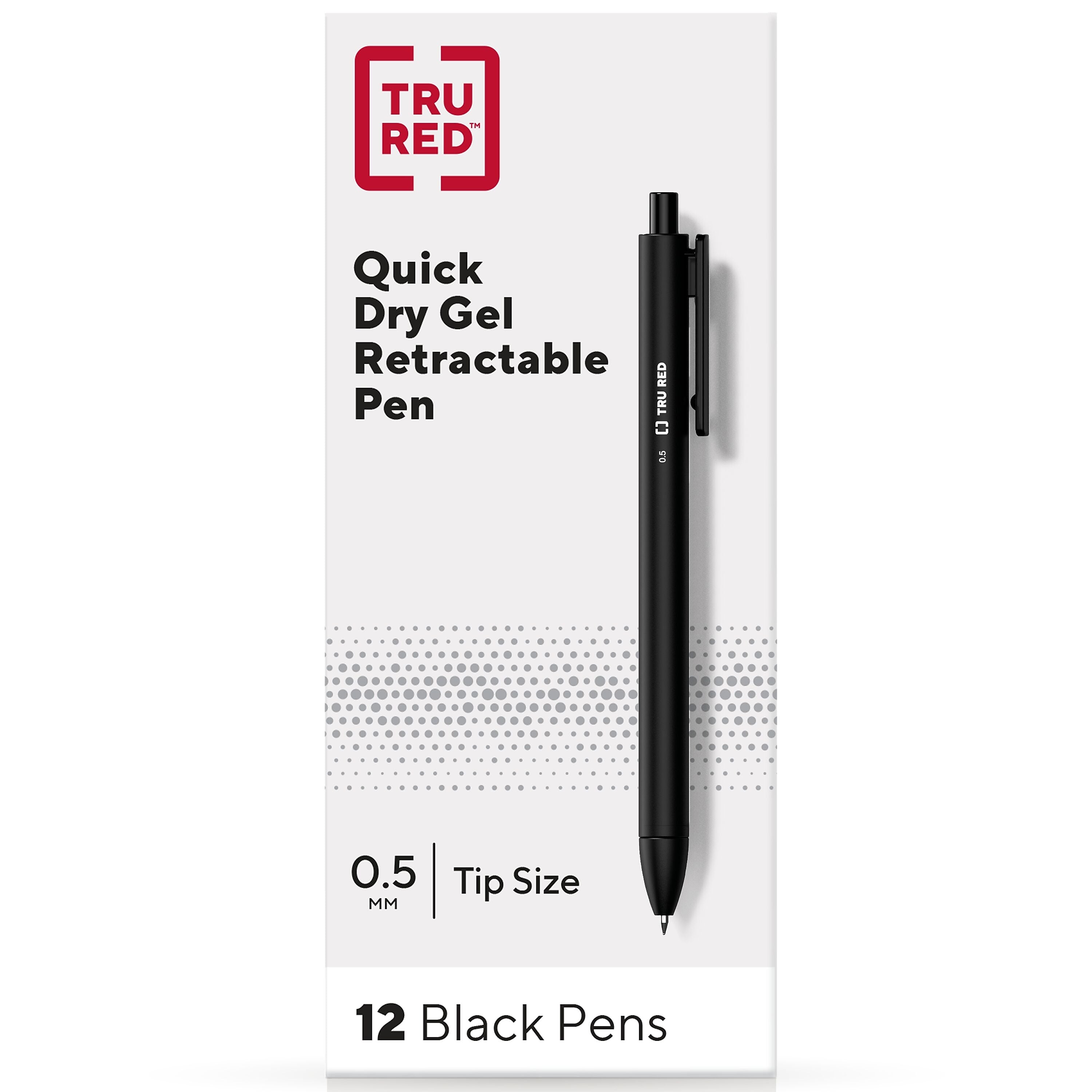 TRU RED™ Retractable Quick Dry Gel Pens, Fine Point, 0.5mm, Black, Dozen