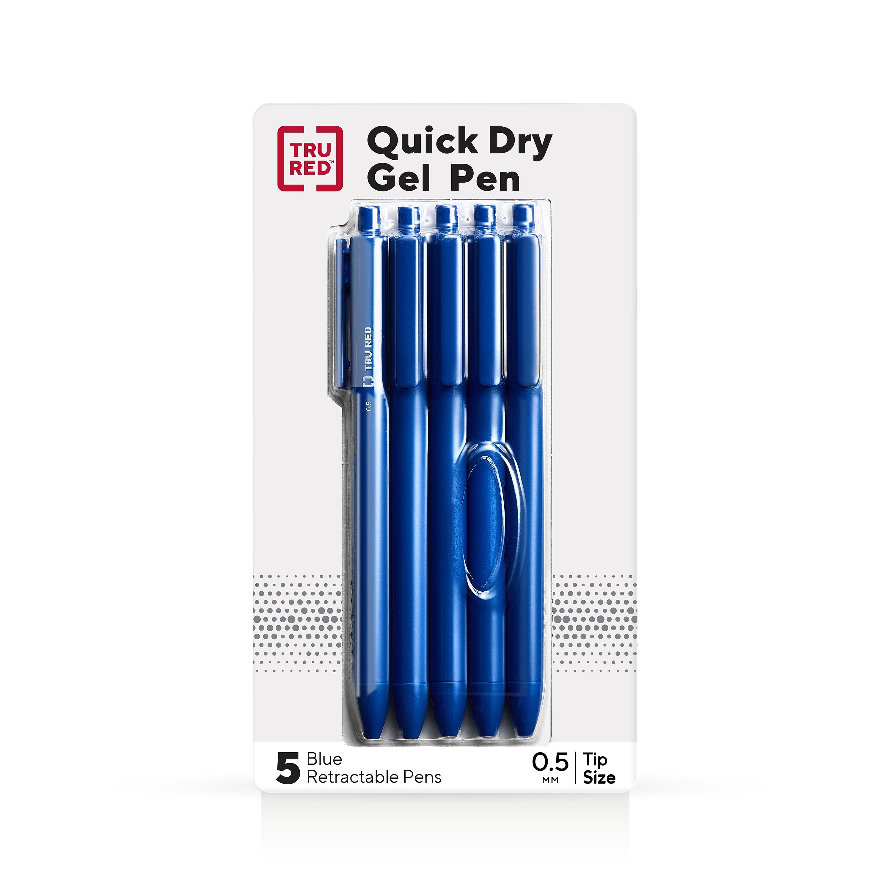 TRU RED™ Retractable Quick Dry Gel Pens, Fine Point, 0.5mm, Blue, 5/Pack