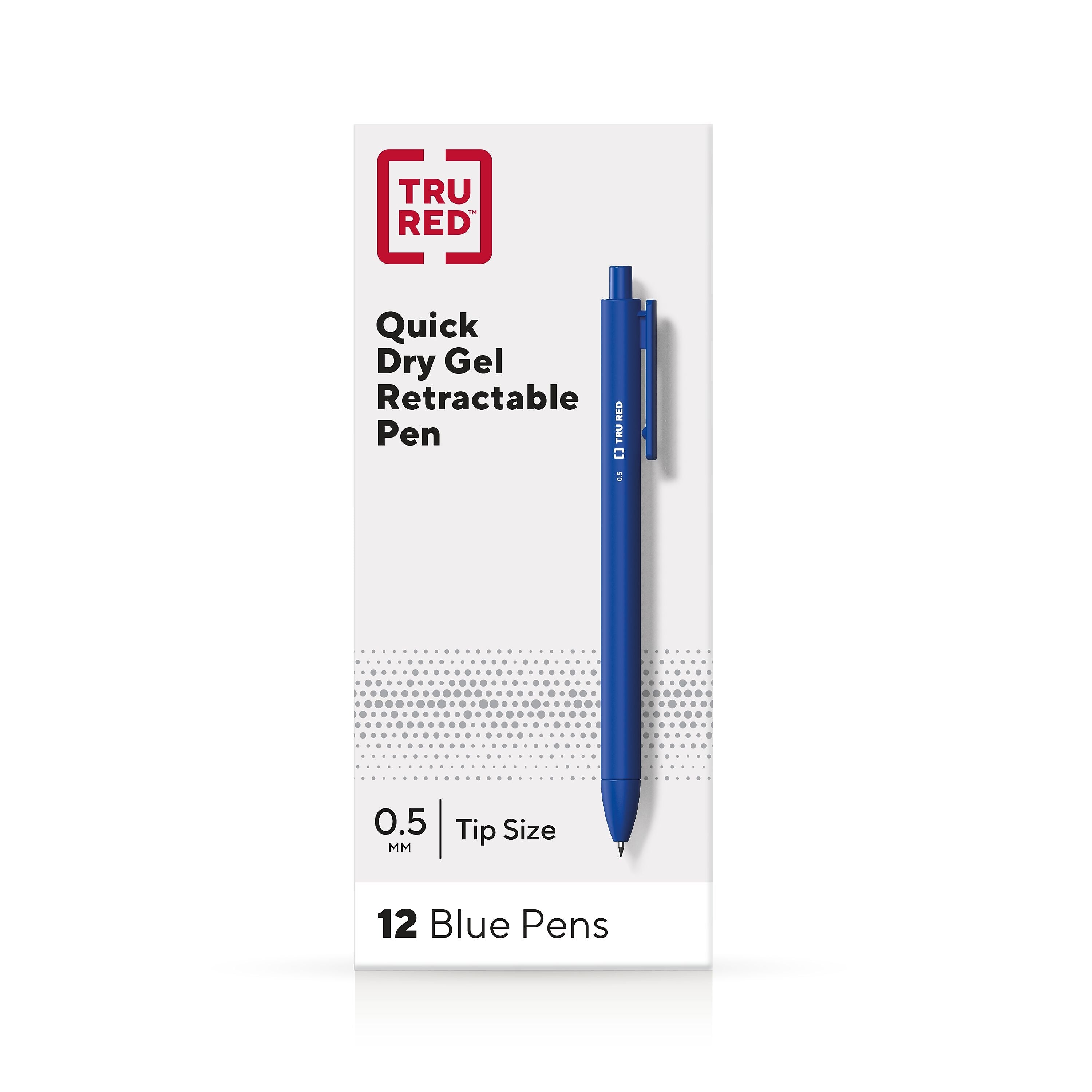 TRU RED Retractable Quick Dry Gel Pens, Fine Point, 0.5mm, Blue, Dozen