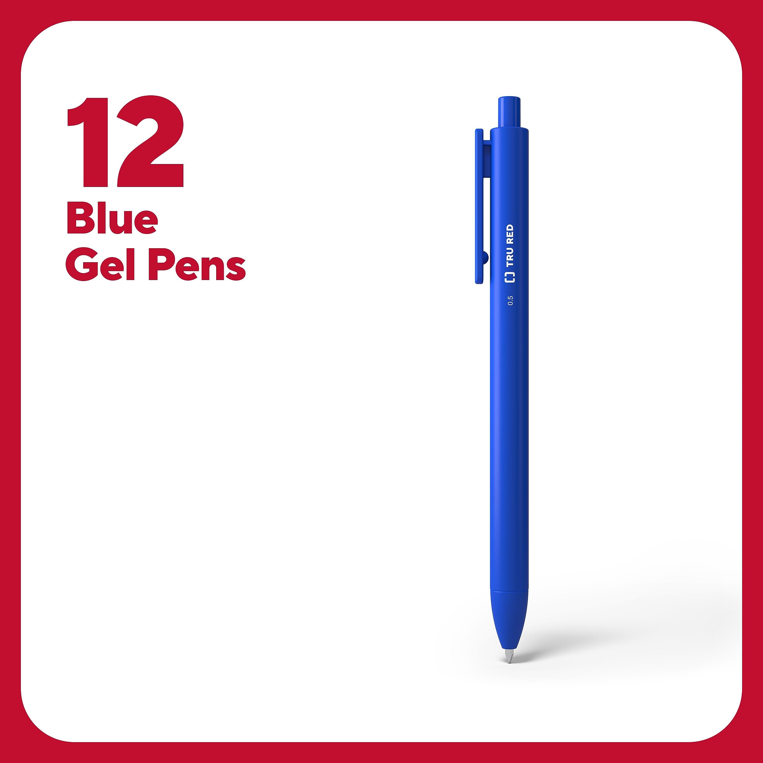 TRU RED Retractable Quick Dry Gel Pens, Fine Point, 0.5mm, Blue, Dozen