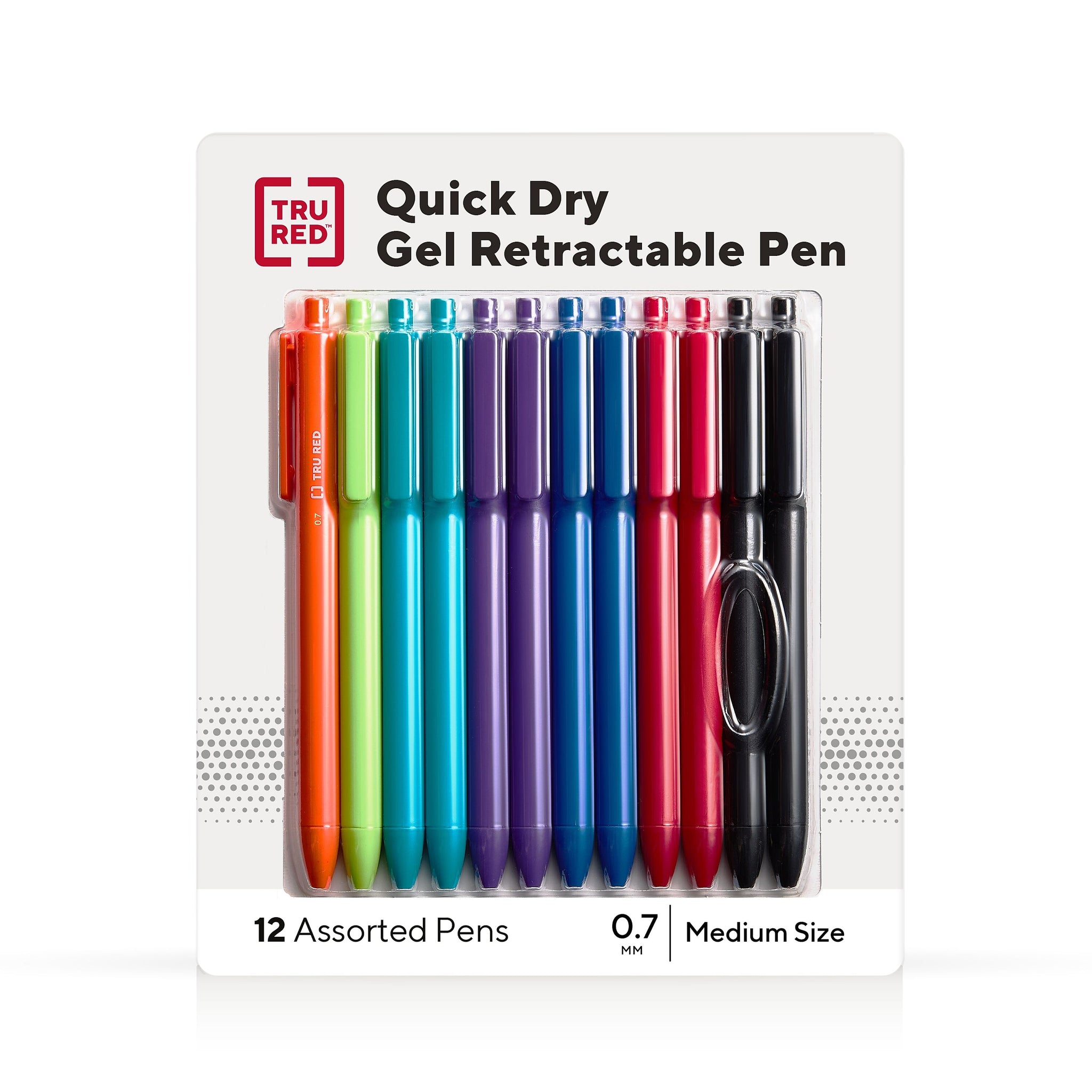 TRU RED™ Retractable Quick Dry Gel Pens, Medium Point, 0.7mm, Assorted, 12/Pack