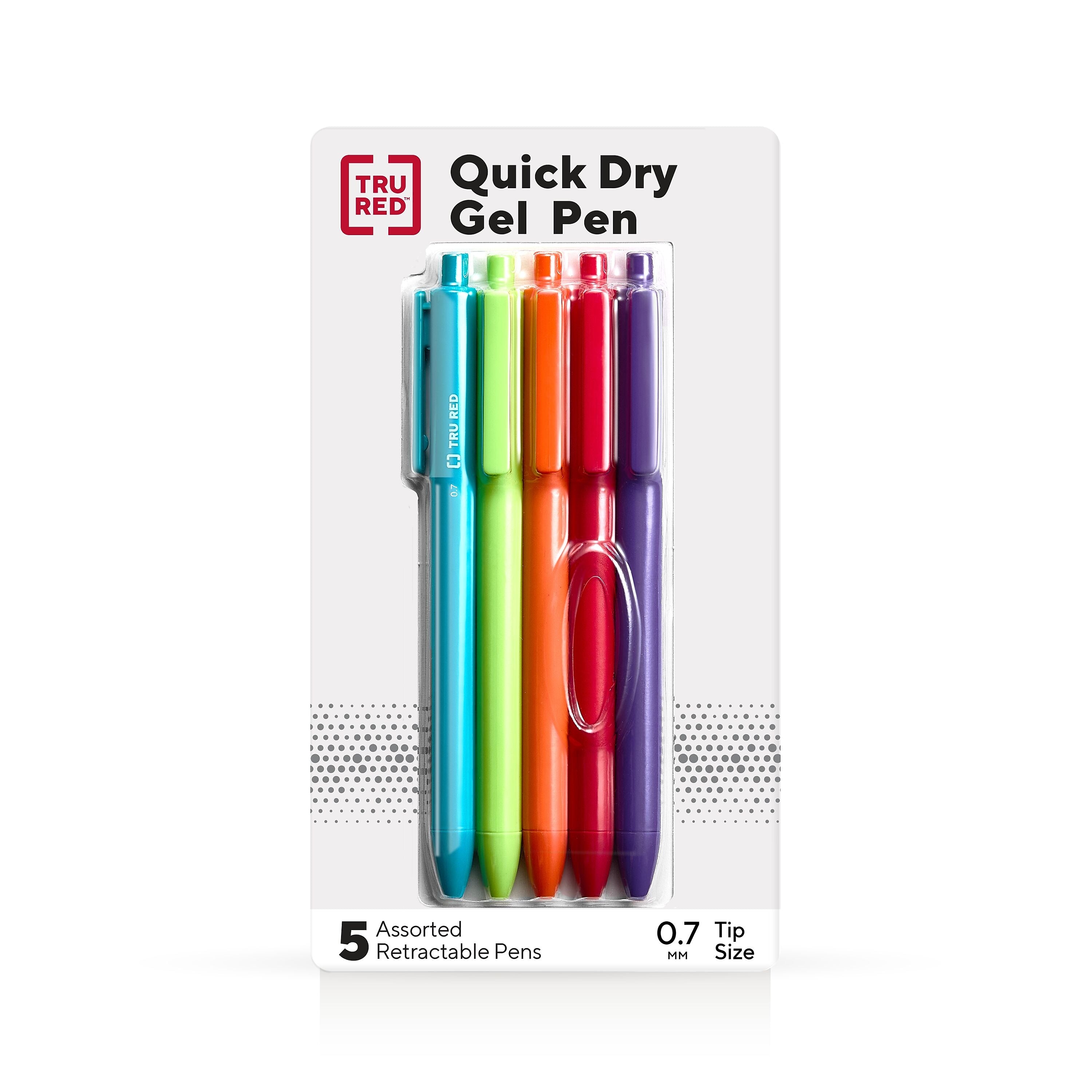 TRU RED™ Retractable Quick Dry Gel Pens, Medium Point, 0.7mm, Assorted, 5/Pack