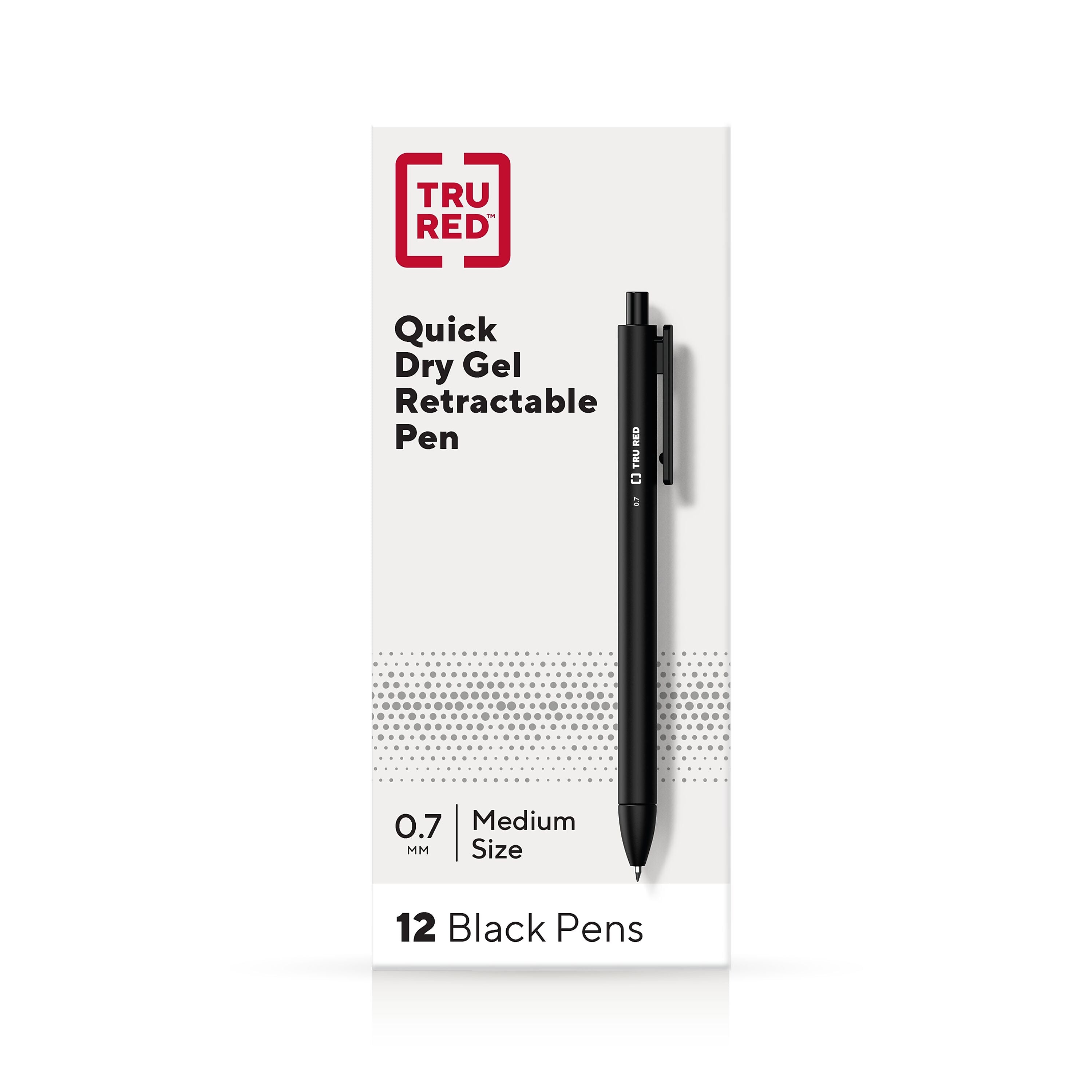 TRU RED Retractable Quick Dry Gel Pens, Medium Point, 0.7mm, Black, Dozen