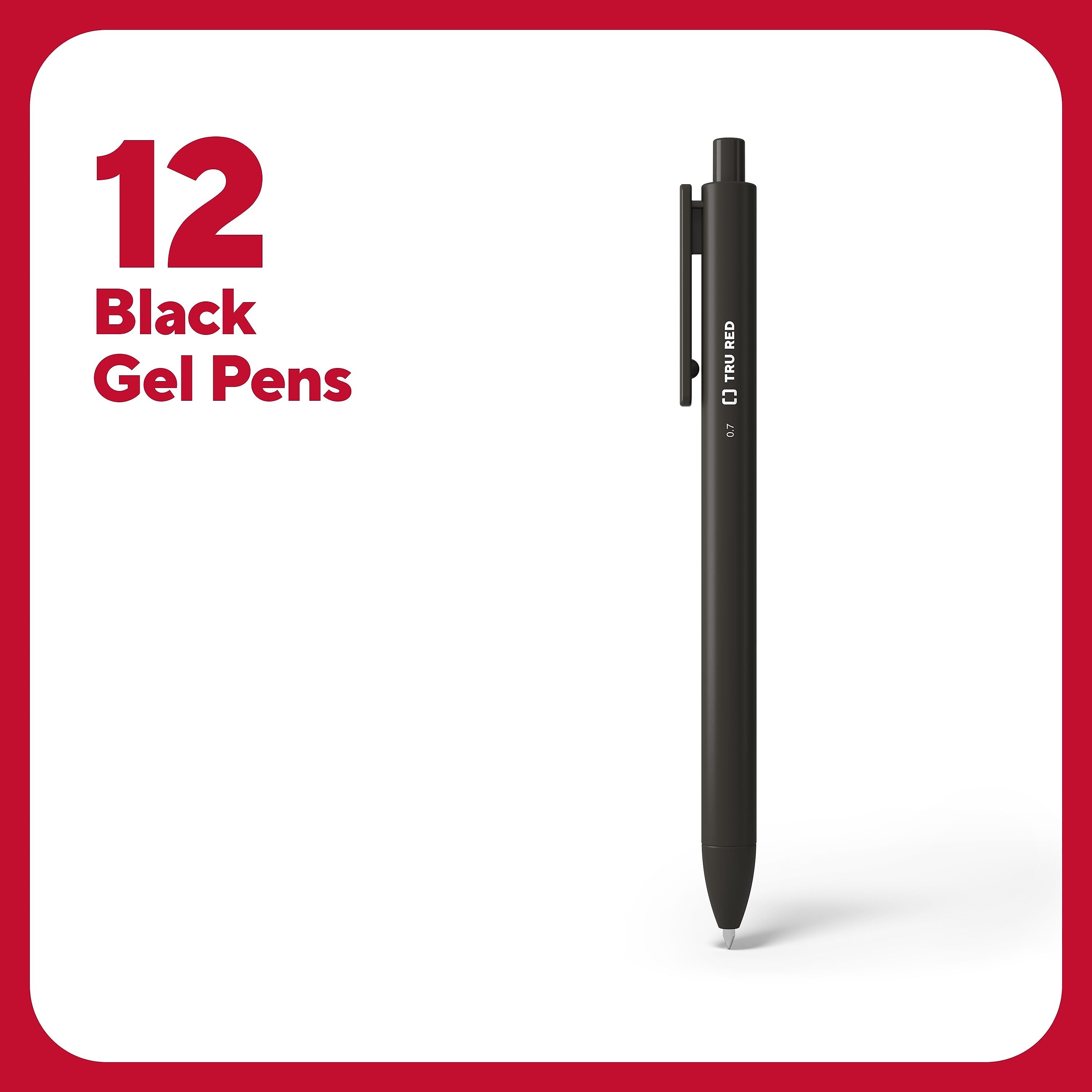 TRU RED Retractable Quick Dry Gel Pens, Medium Point, 0.7mm, Black, Dozen