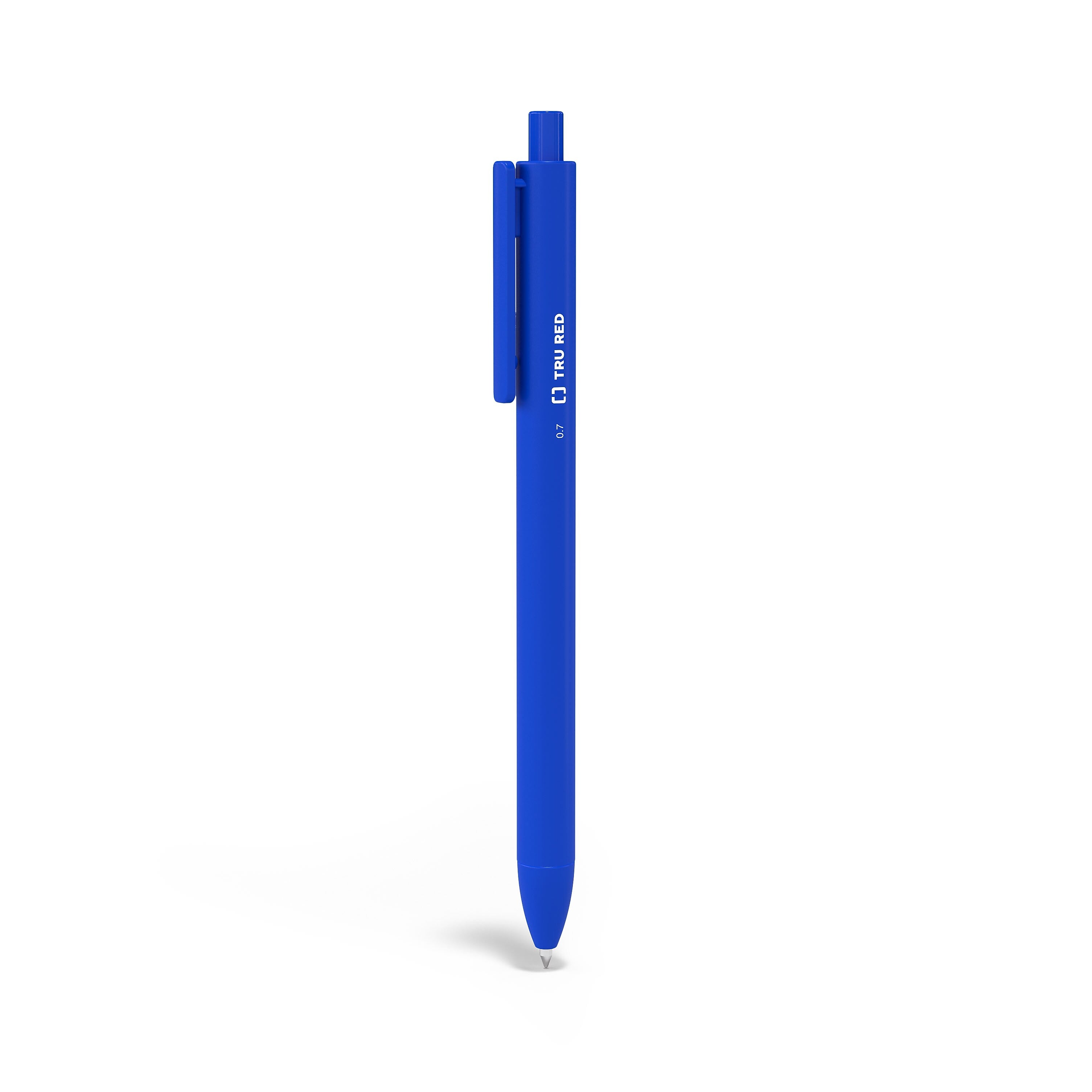 TRU RED™ Retractable Quick Dry Gel Pens, Medium Point, 0.7mm, Blue, 24/Pack