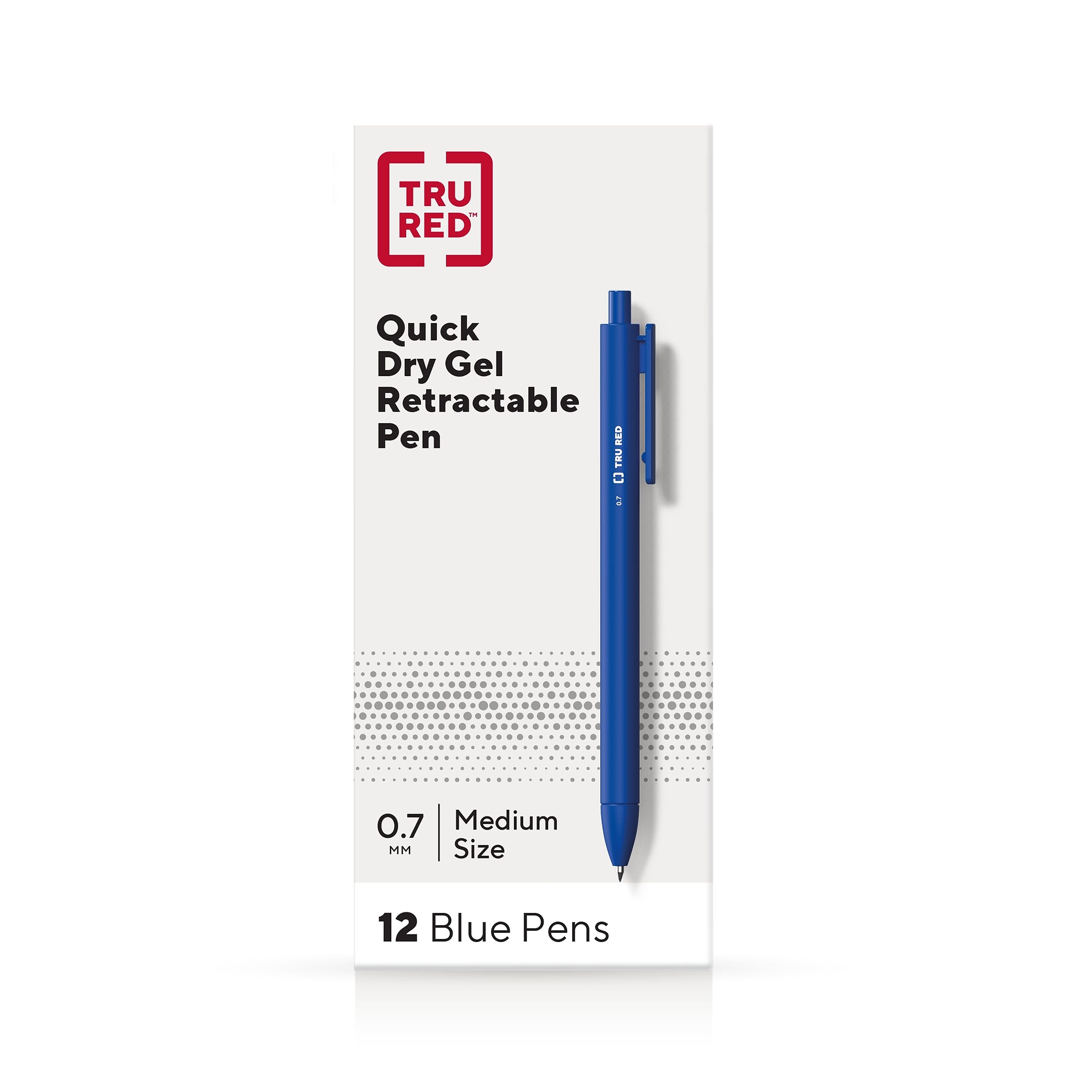 TRU RED™ Retractable Quick Dry Gel Pens, Medium Point, 0.7mm, Blue, Dozen