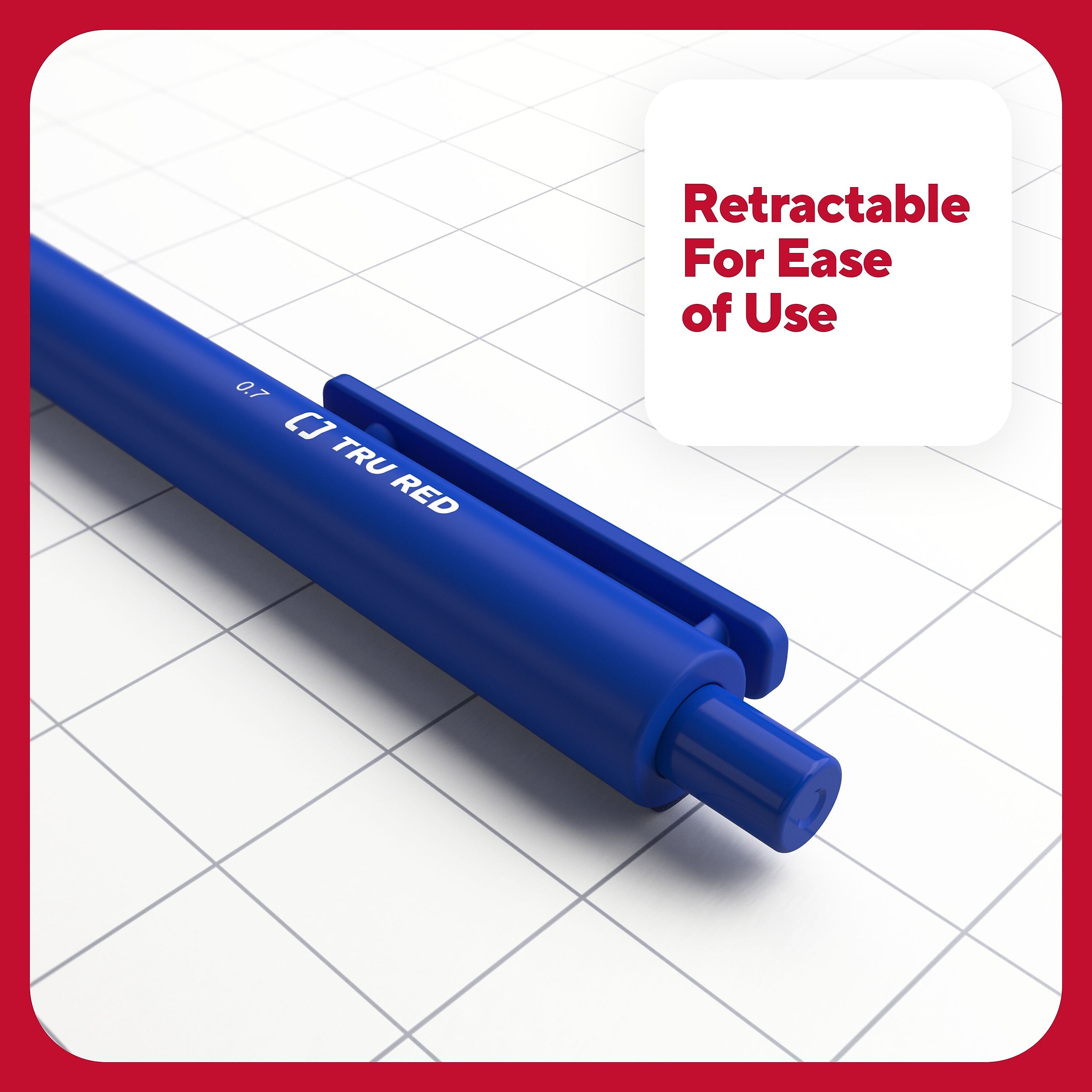 TRU RED™ Retractable Quick Dry Gel Pens, Medium Point, 0.7mm, Blue, Dozen
